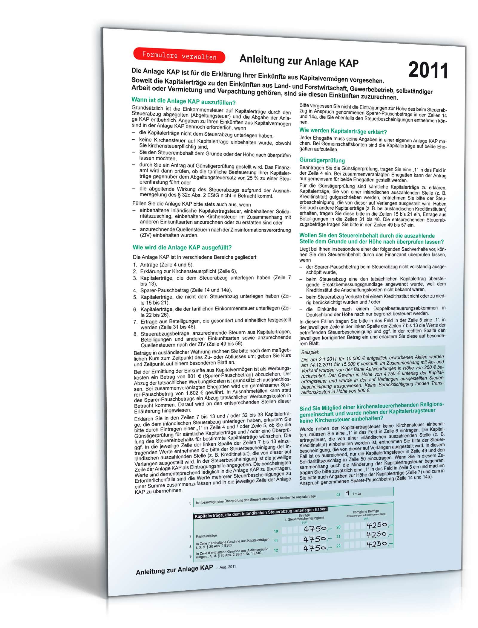 Anleitung Anlage KAP 2011 PDF