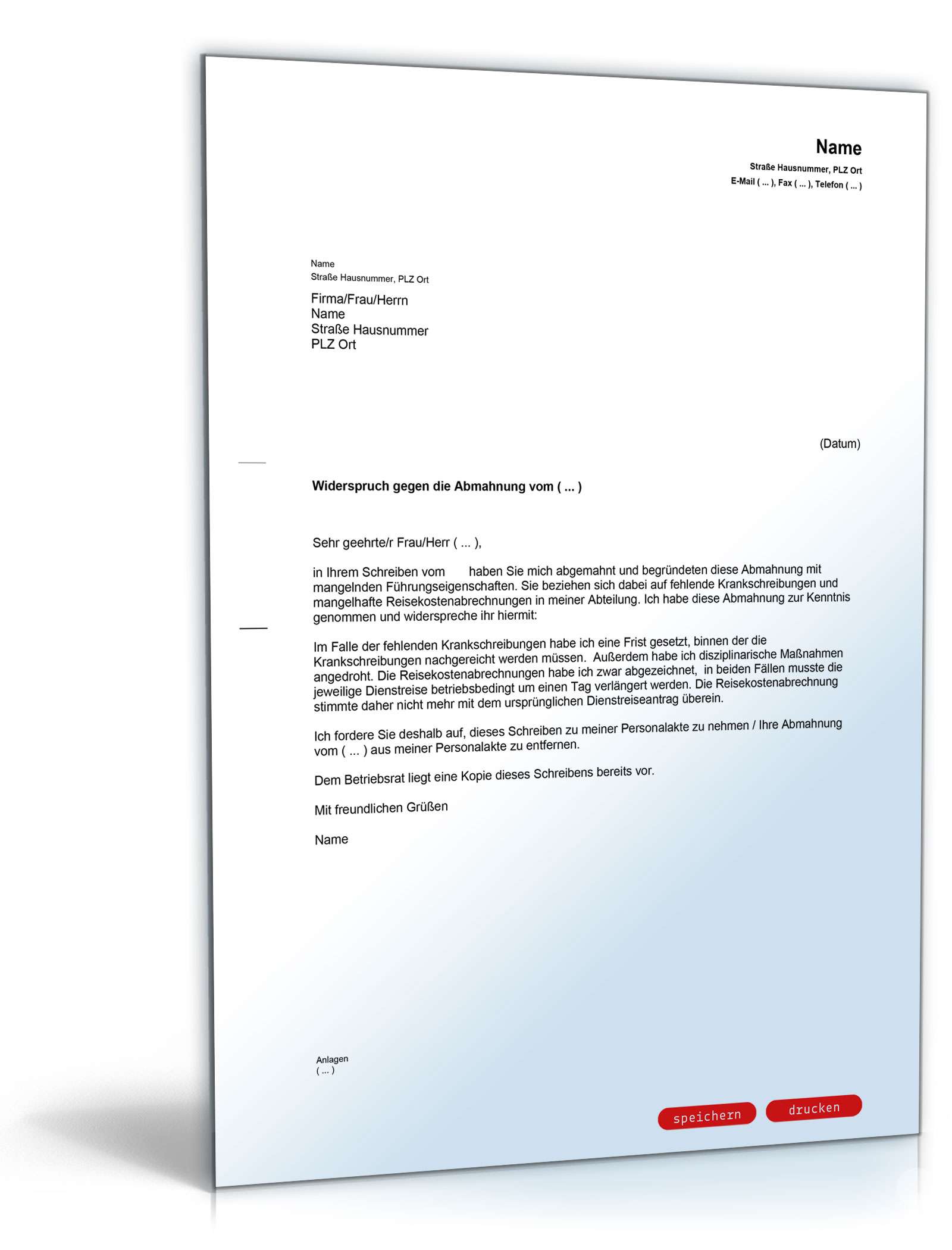 Gegendarstellung Abmahnung fehlende Führungseigenschaften PDF