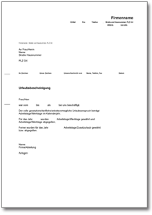 Urlaubsbescheinigung Arbeitgeber Word