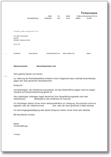 Einspruch gegen Steuerbescheid wegen Steuerstrafverfahren  Word