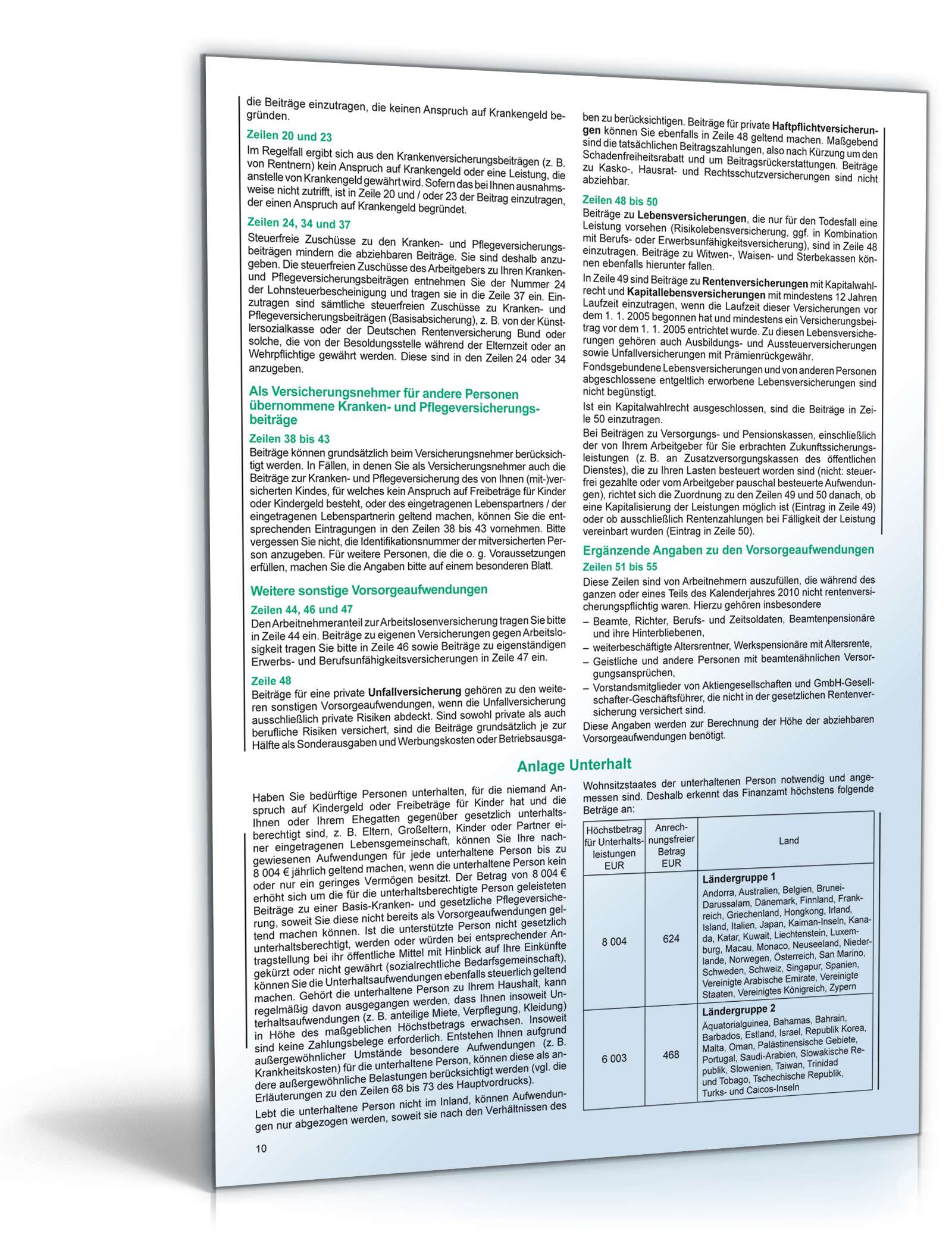 Anleitung zur Einkommensteuererklärung 2010 PDF. Seite: 10