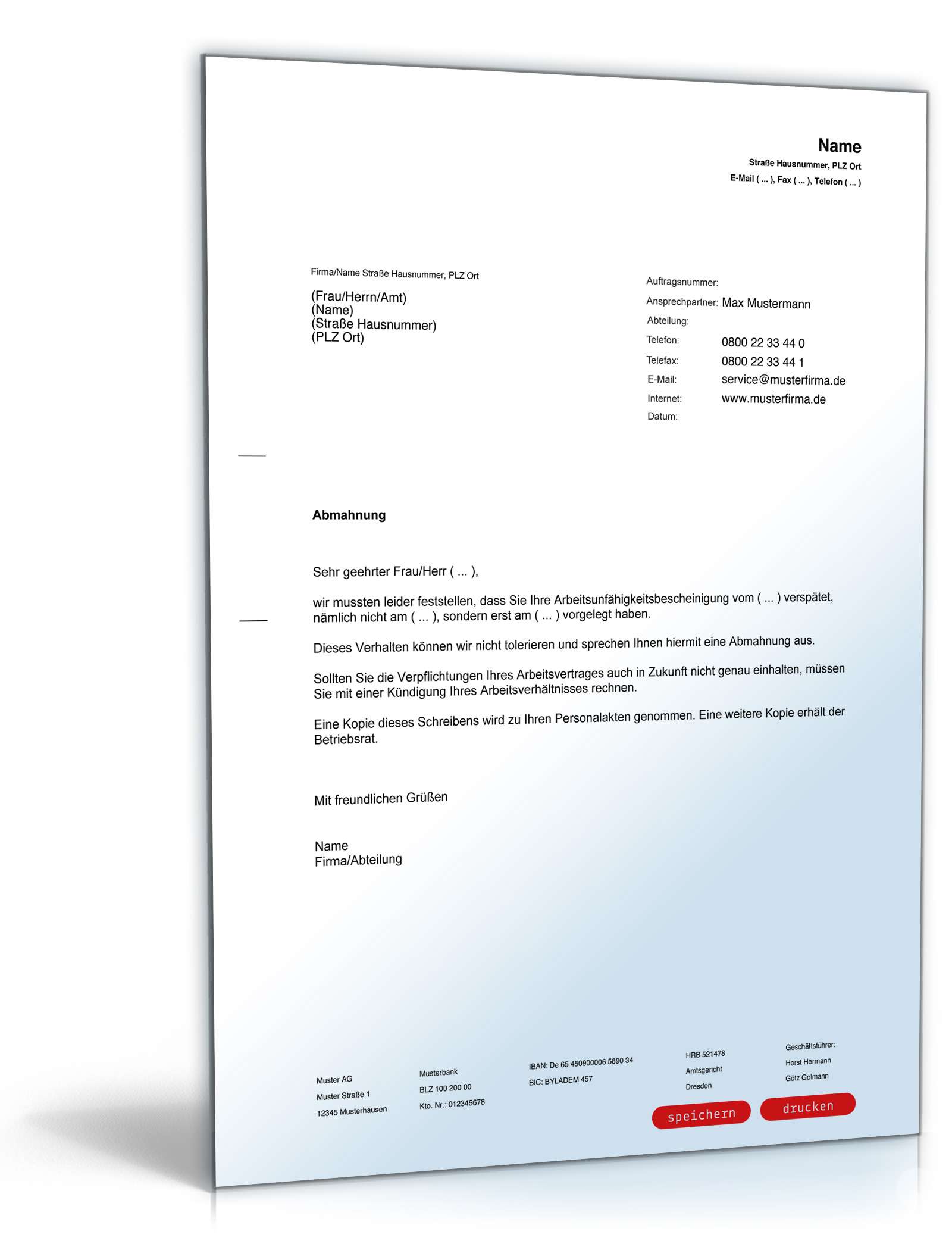 Abmahnung wegen verspäteter Arbeitsunfähigkeitsbescheinigung PDF