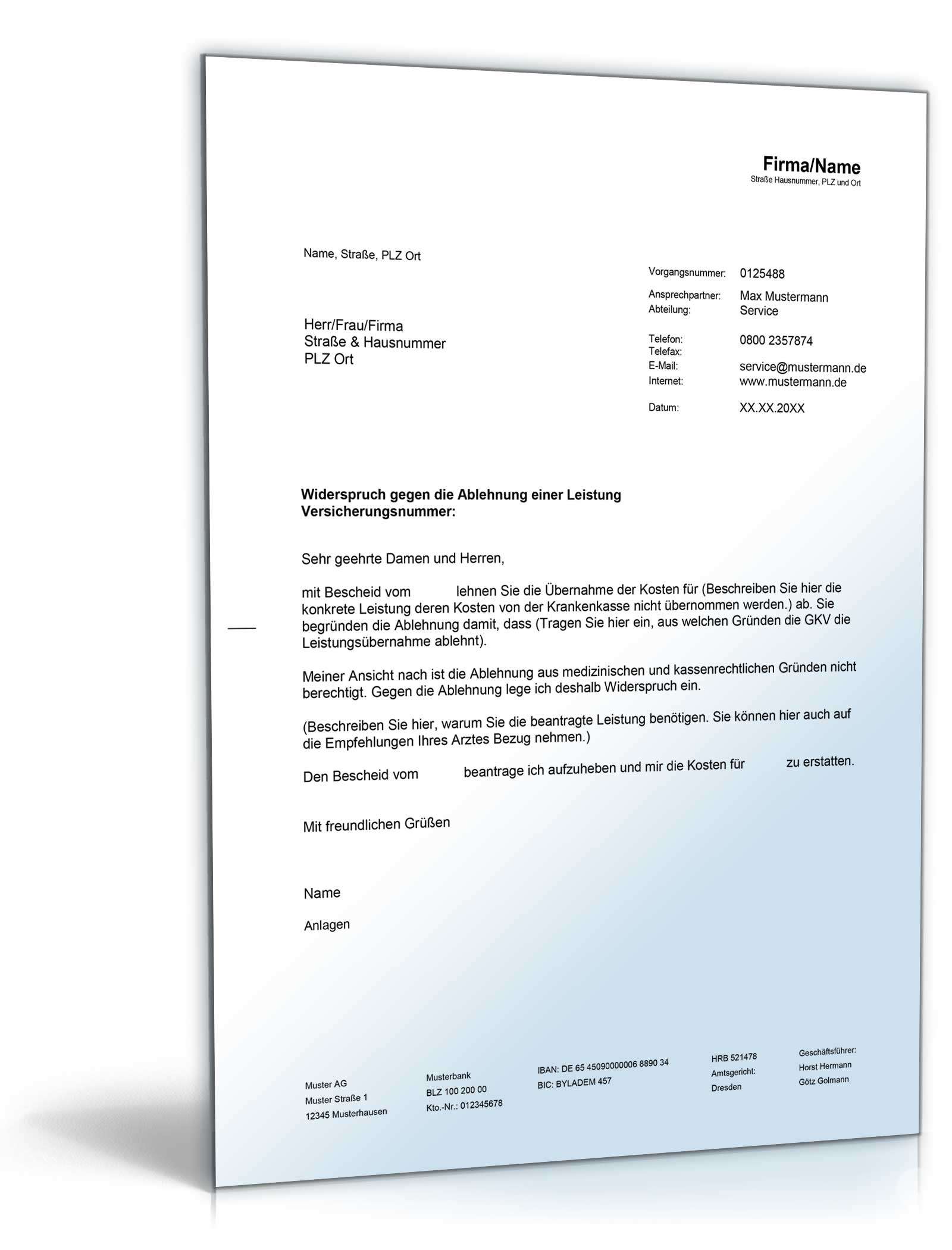 Widerspruch gegen Ablehnung durch Gesetzliche Krankenversicherung Word. Seite: 2