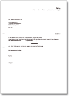 Widerspruch Mahnbescheid Word