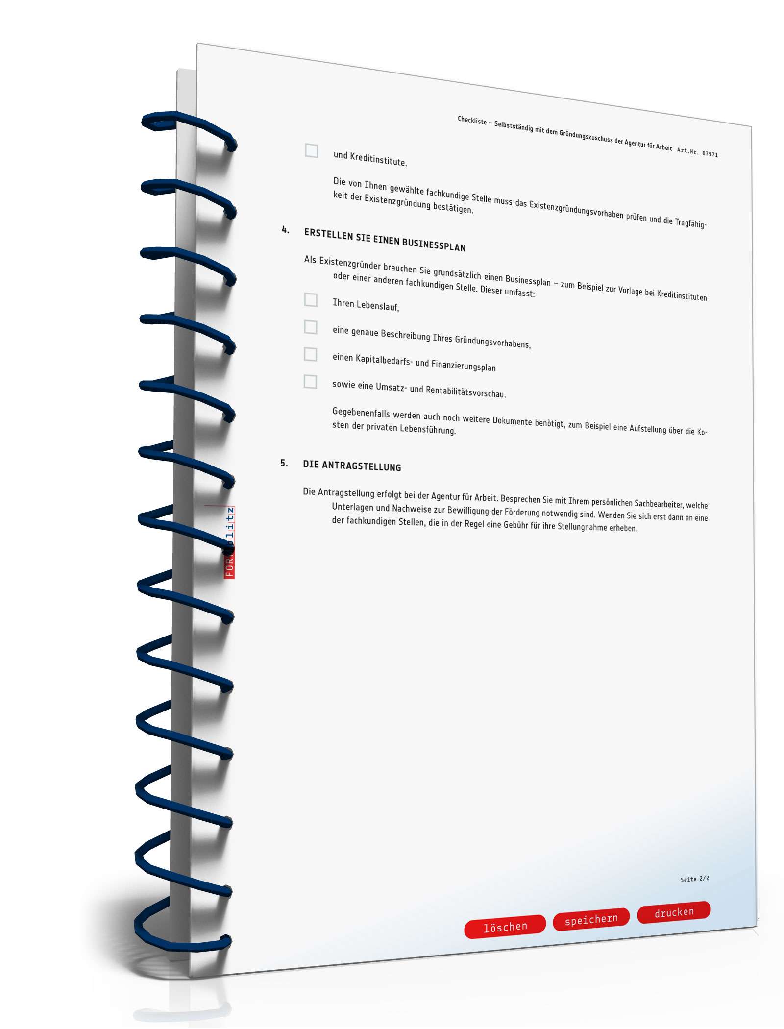 Checkliste Selbstständigkeit mit Gründungszuschuss PDF. Seite: 2