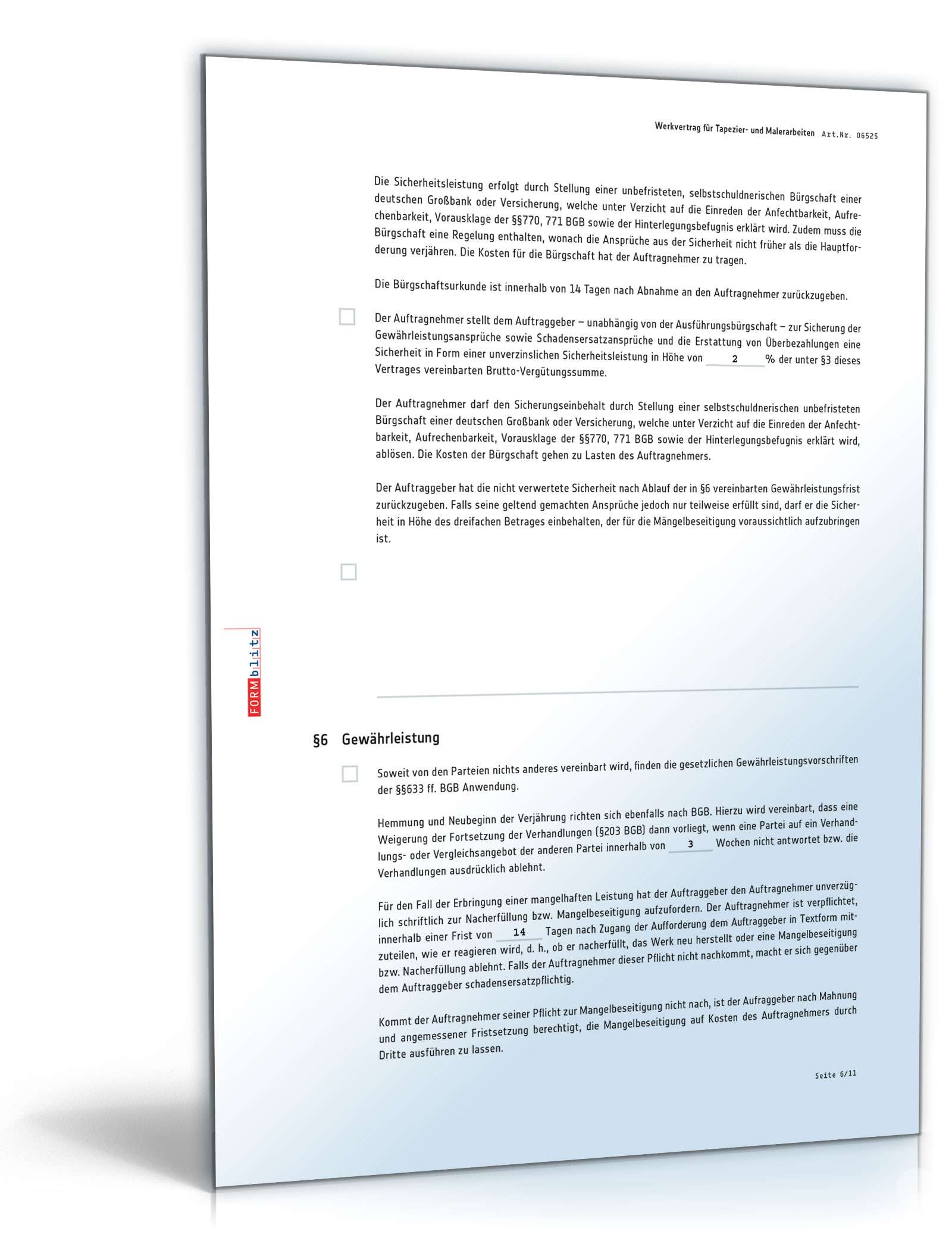 Werkvertrag Tapezier- und Malerarbeiten PDF. Seite: 6