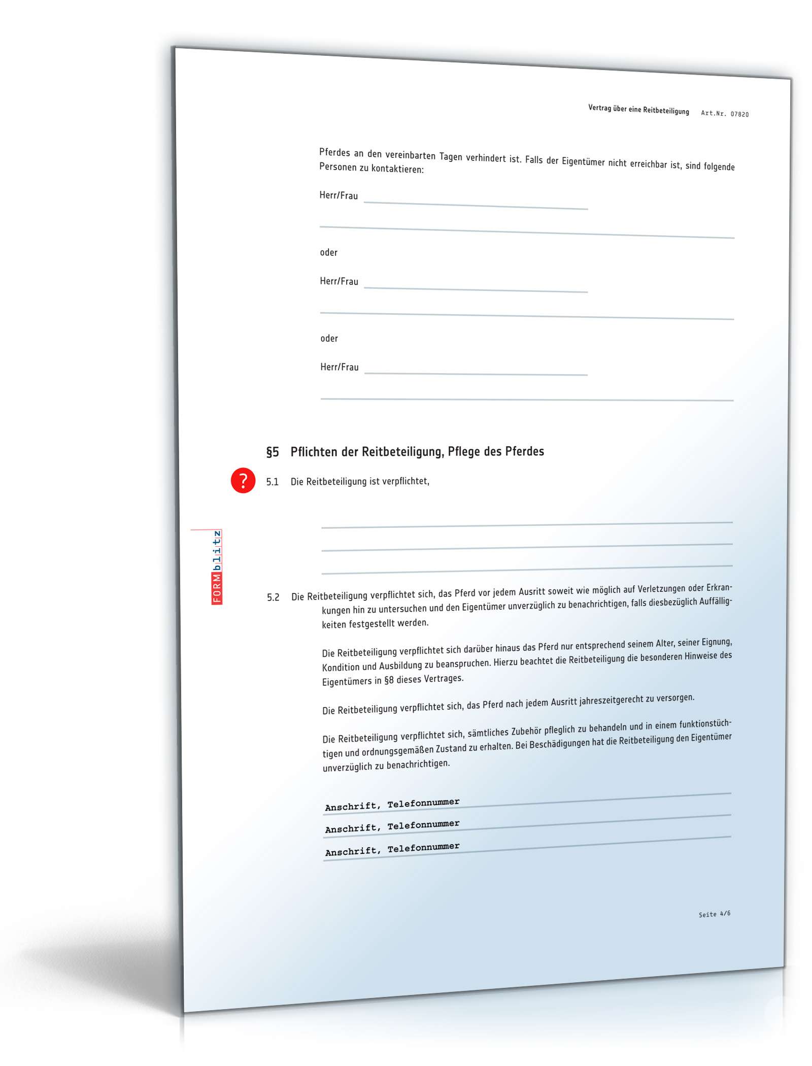 Vertrag Reitbeteiligung PDF. Seite: 4