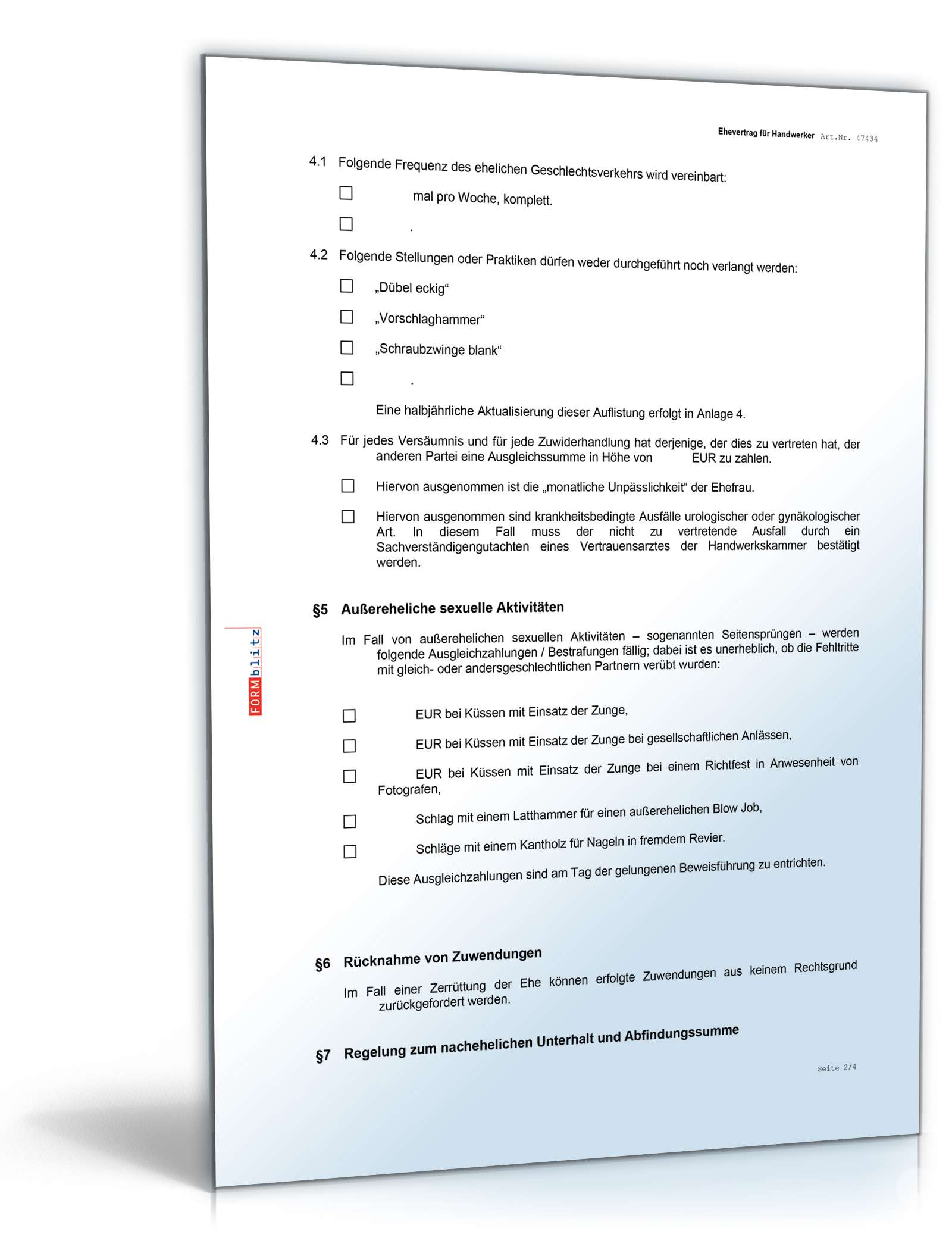 Ehevertrag Handwerker Fun-Vertrag Word. Seite: 2