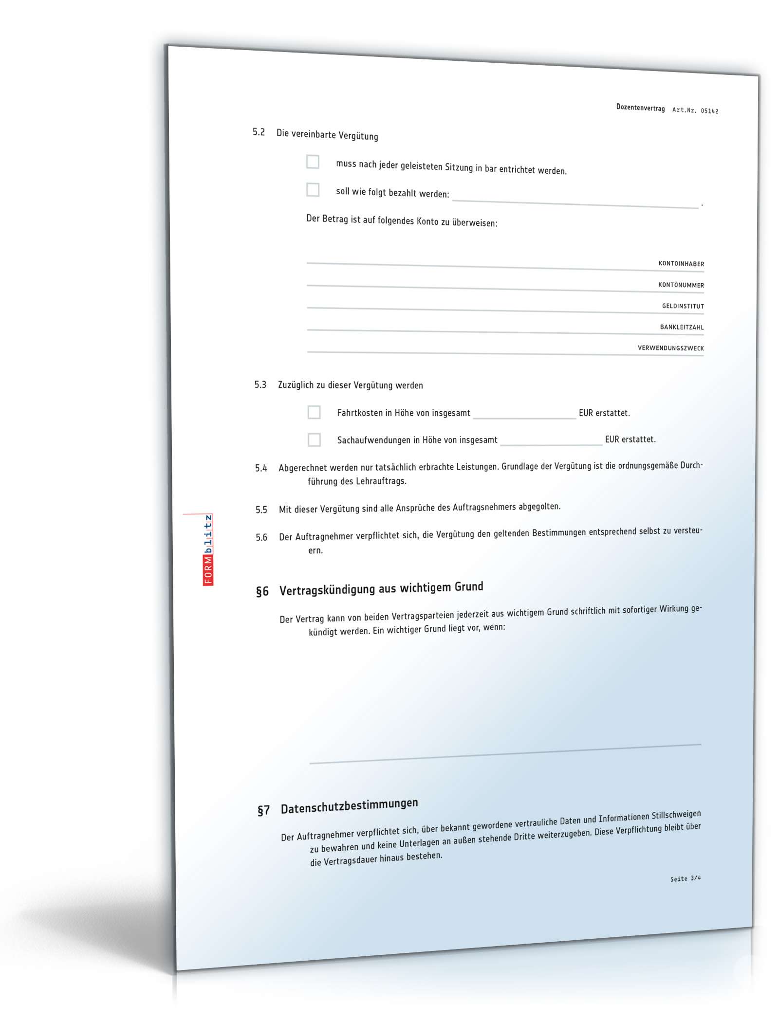 Dozentenvertrag PDF. Seite: 3