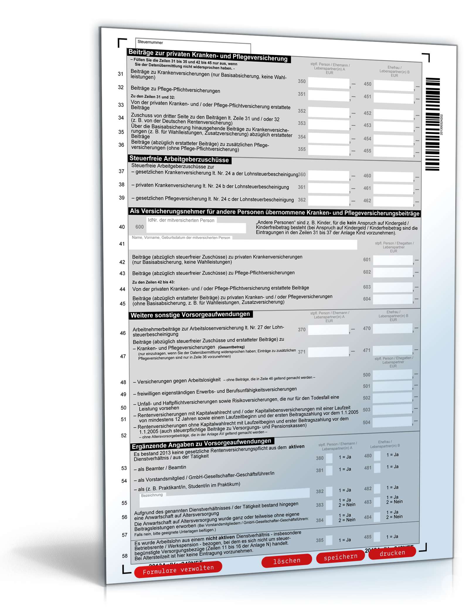 Anlage Vorsorgeaufwand 2013 PDF. Seite: 2