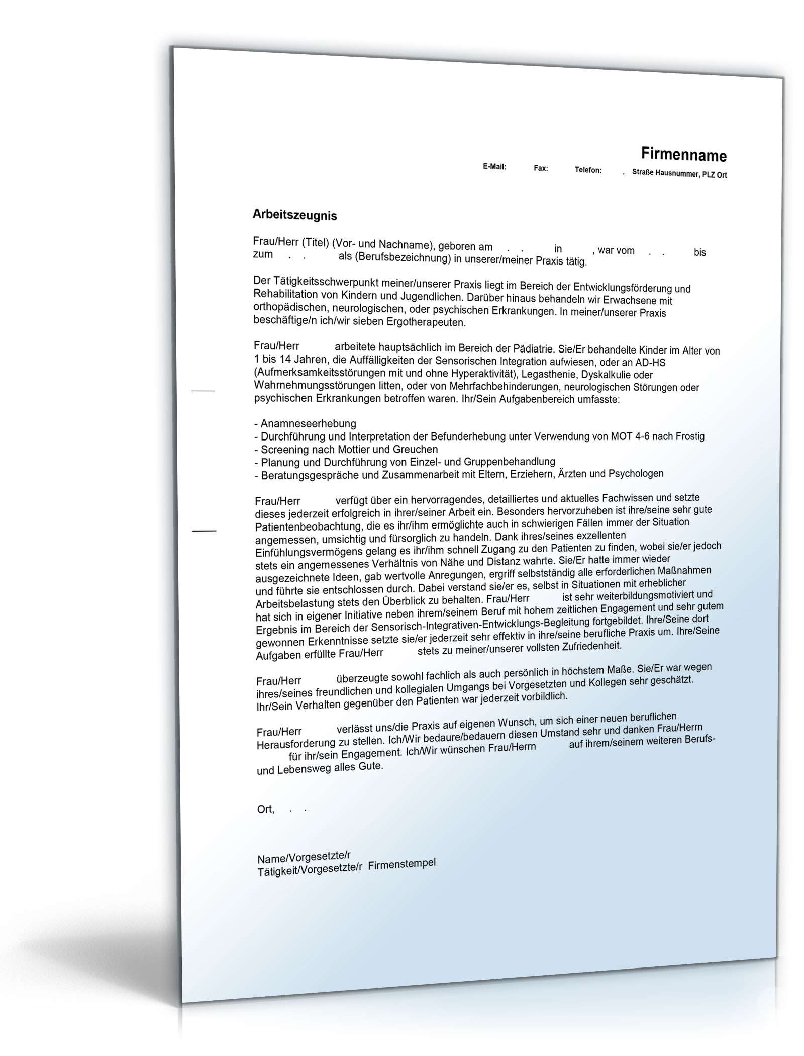 Arbeitszeugnis Ergotherapie Excel. Seite: 4