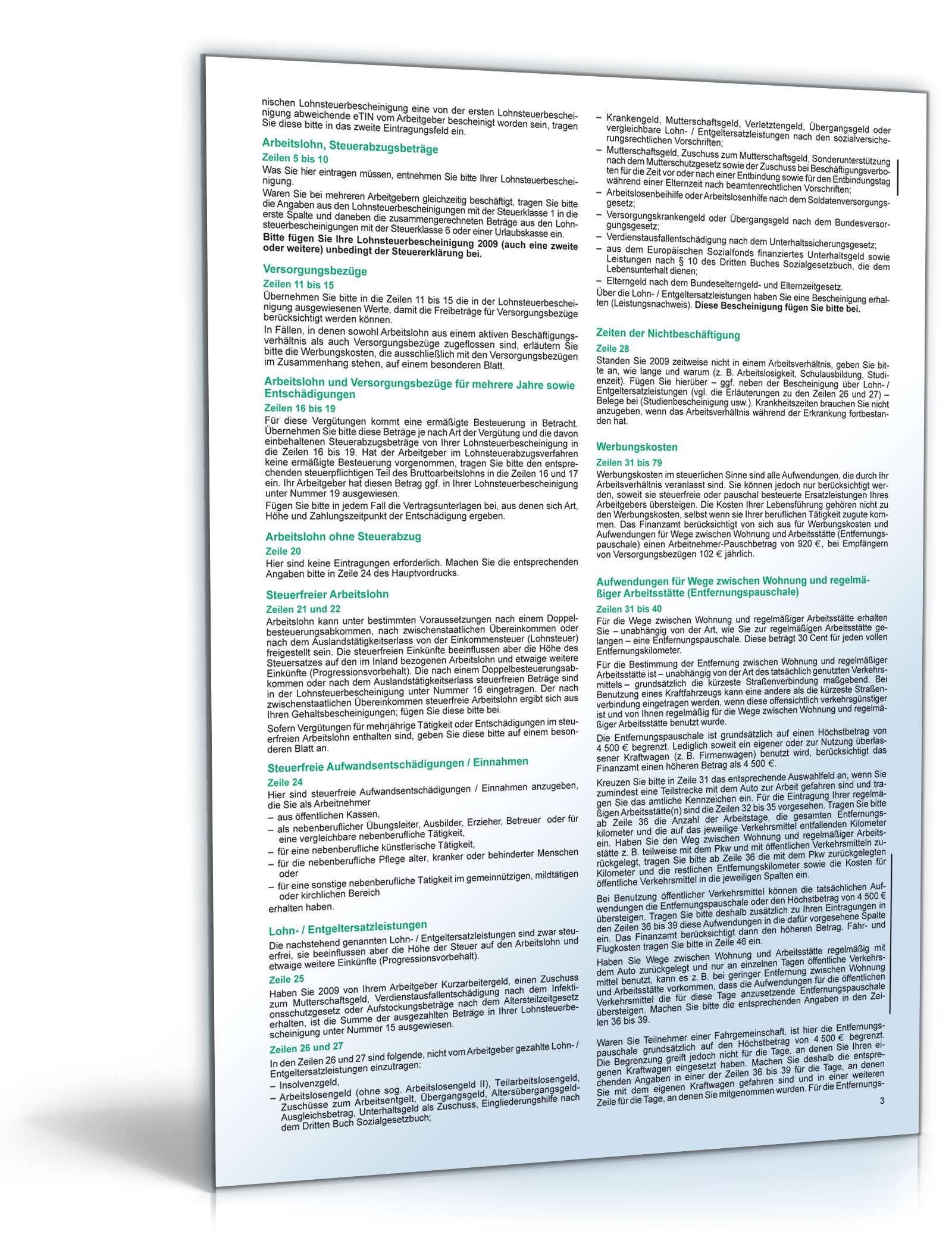 Anleitung Einkommensteuererklärung beschränkt Steuerpflichtige 2009 PDF. Seite: 3