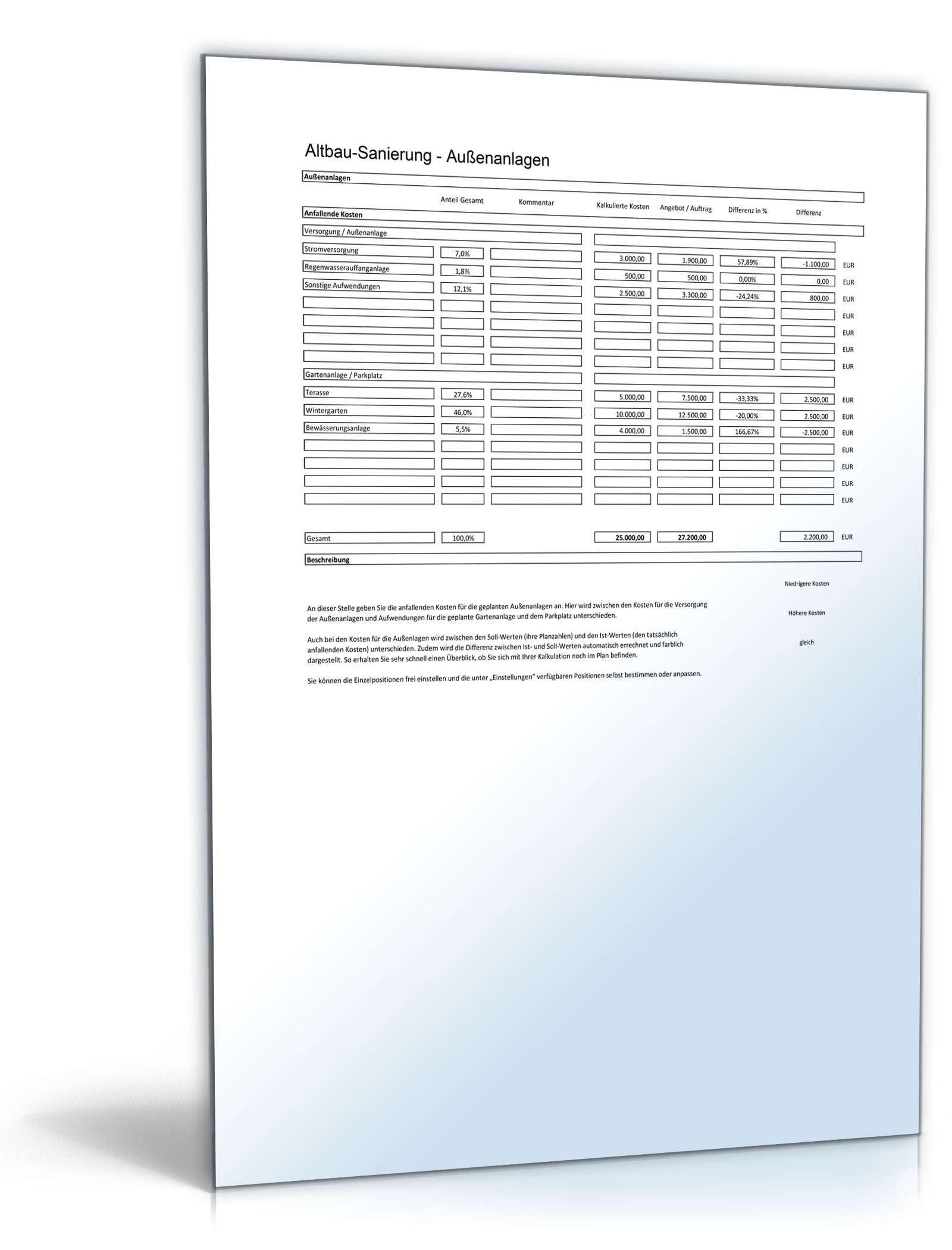 Kostenkalkulation Altbau-Sanierung Excel. Seite: 6