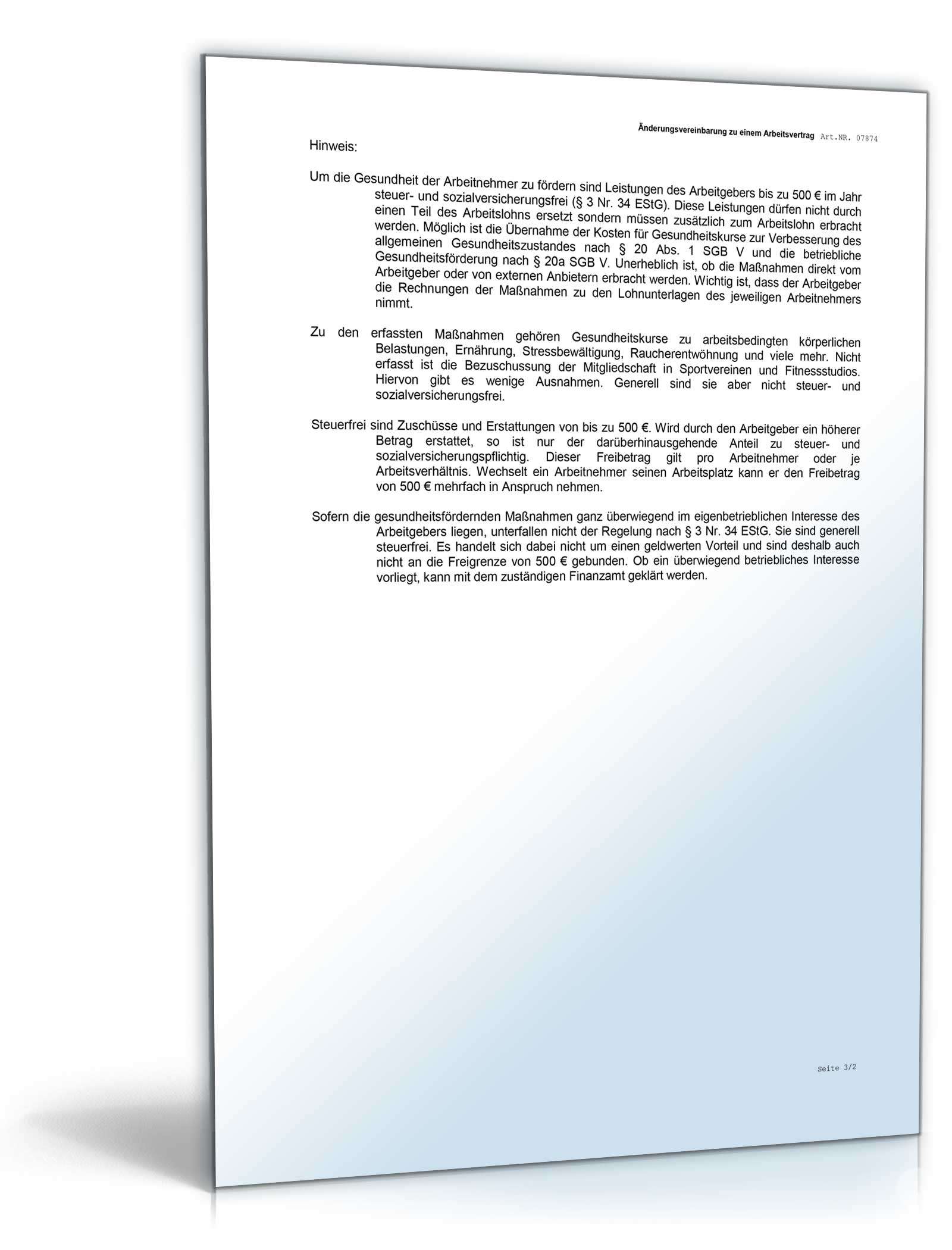 Zusatzvereinbarung zur Gesundheitsförderung Word. Seite: 4