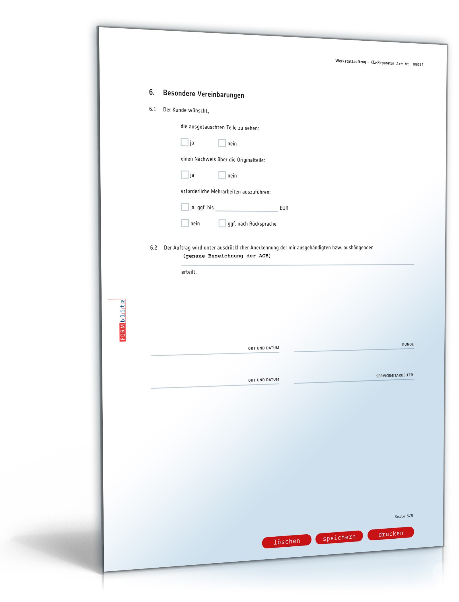 Werkstattauftrag Kfz-Reparatur PDF. Seite: 5