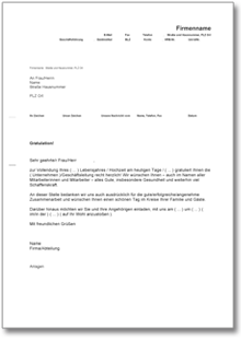 Geburtstagsgratulation an einen Mitarbeiter mit Einladung Word