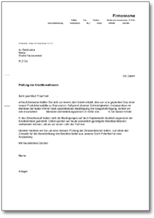 Bitte Prüfung Kreditkonditionen Word
