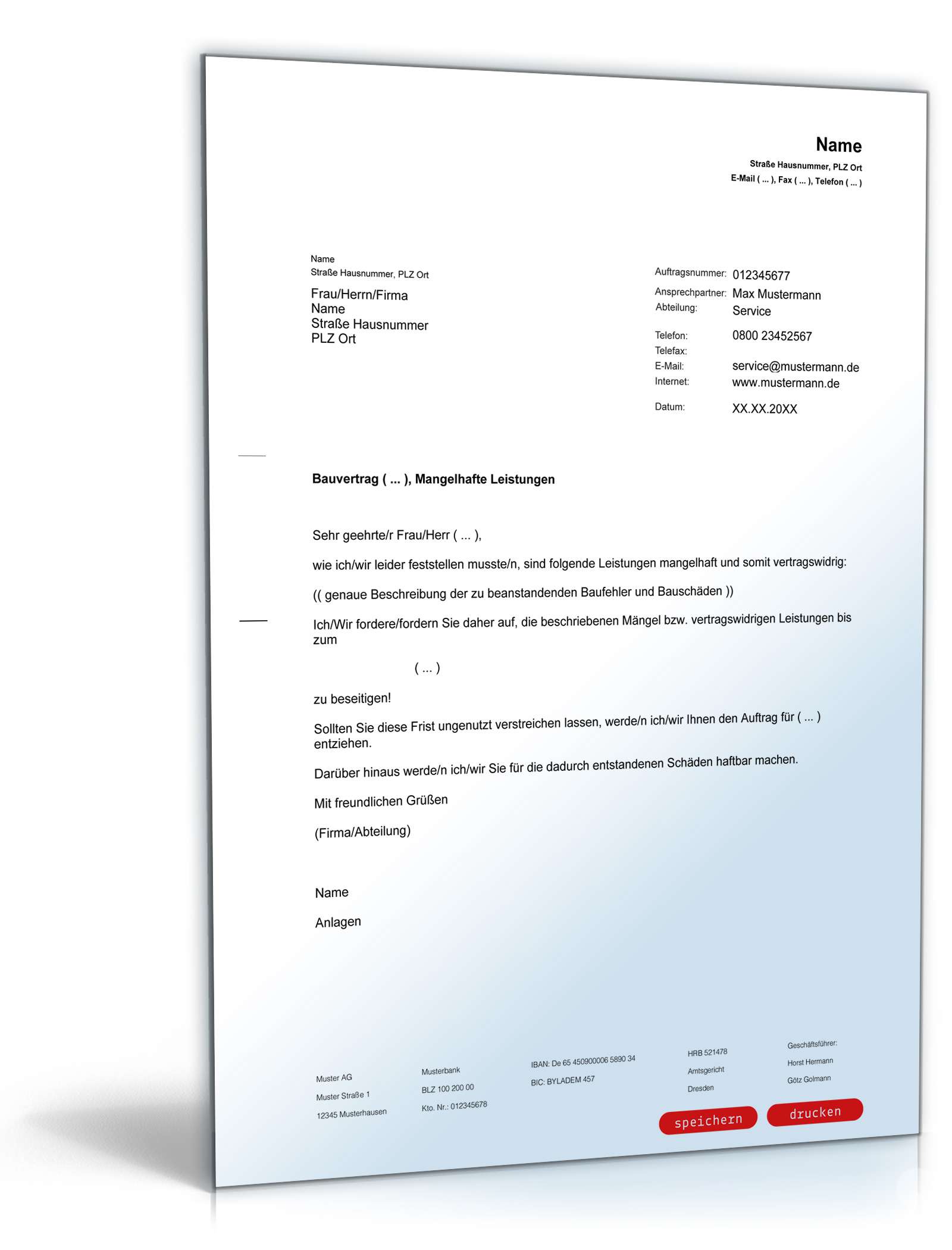 Beschwerde an einen Architekten bei mangelhafter Leistung PDF