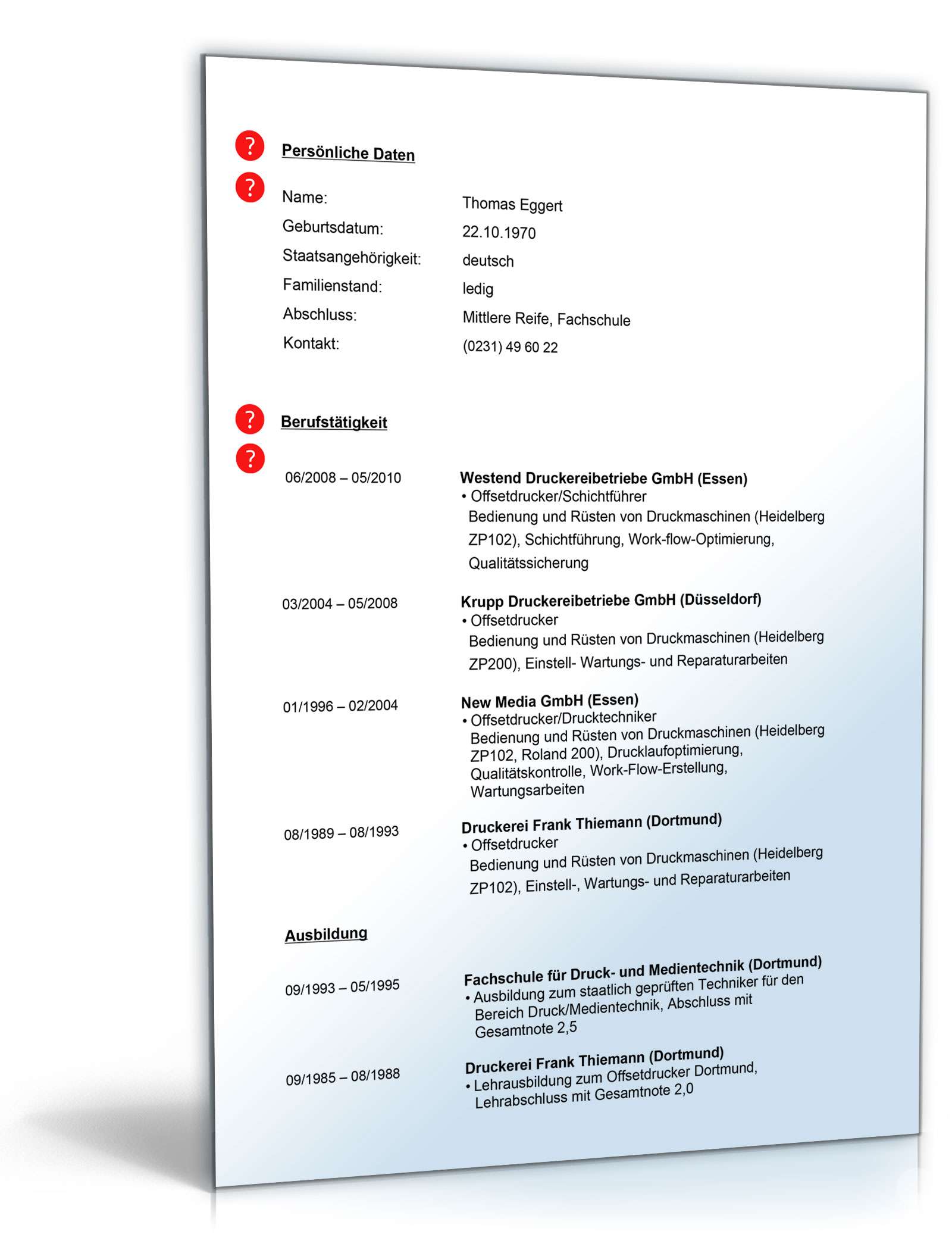 Lebenslauf Drucker PDF. Seite: 2