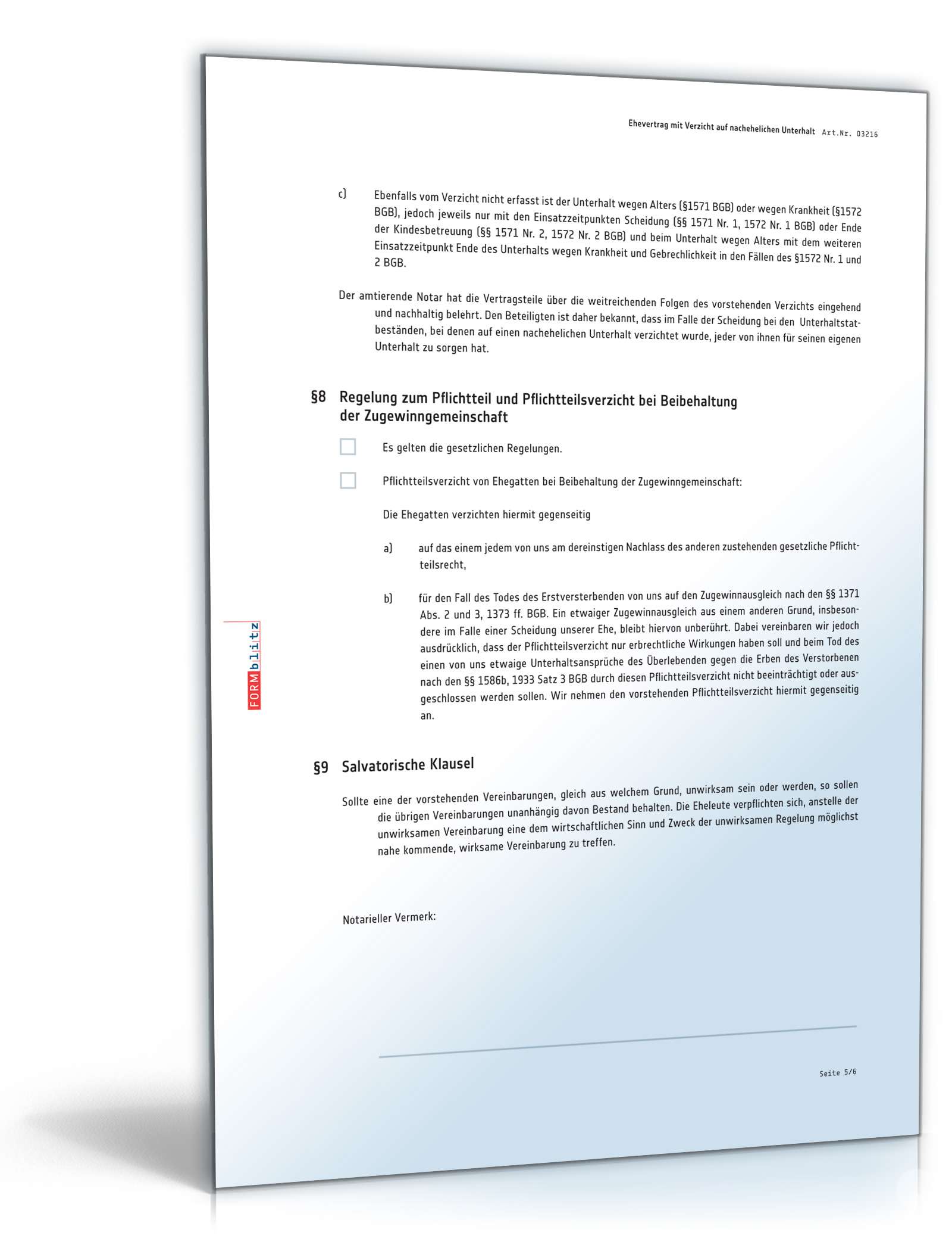 Ehevertrag mit Verzicht auf nachehelichen Unterhalt PDF. Seite: 5