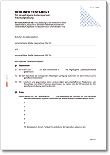 Berl. Testament eingetragene Lebenspartner Trennungslösung Word