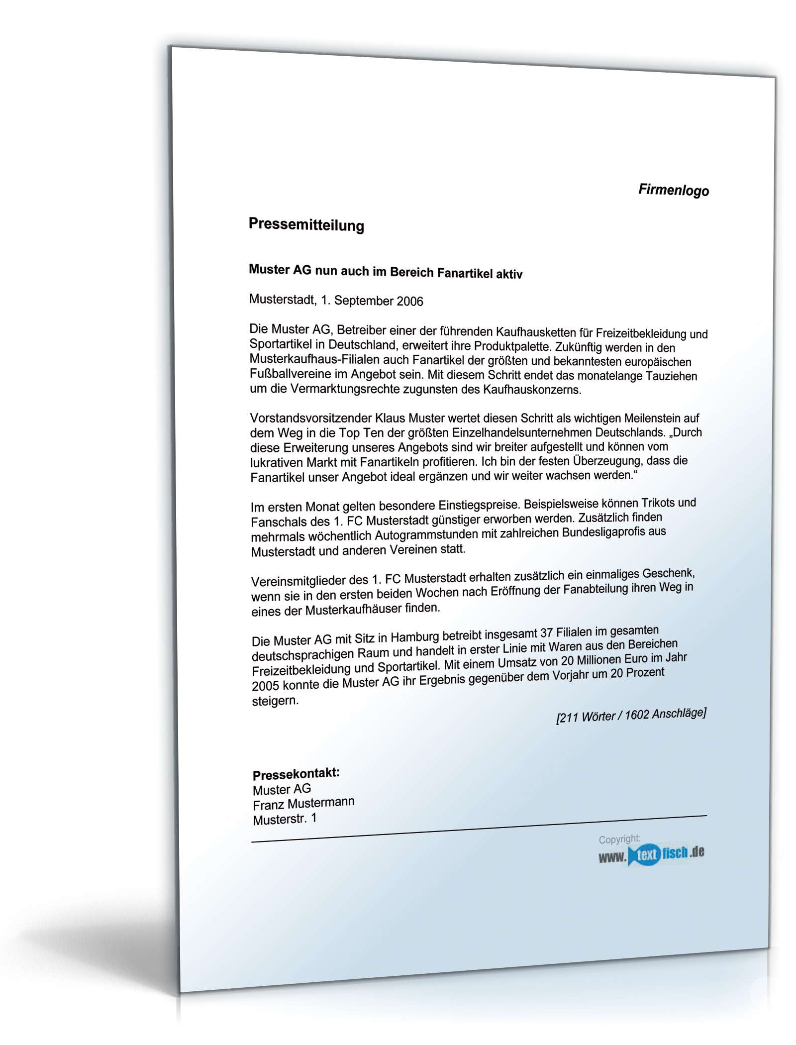 Pressemitteilung über die Erschließung neuer Marktbereiche