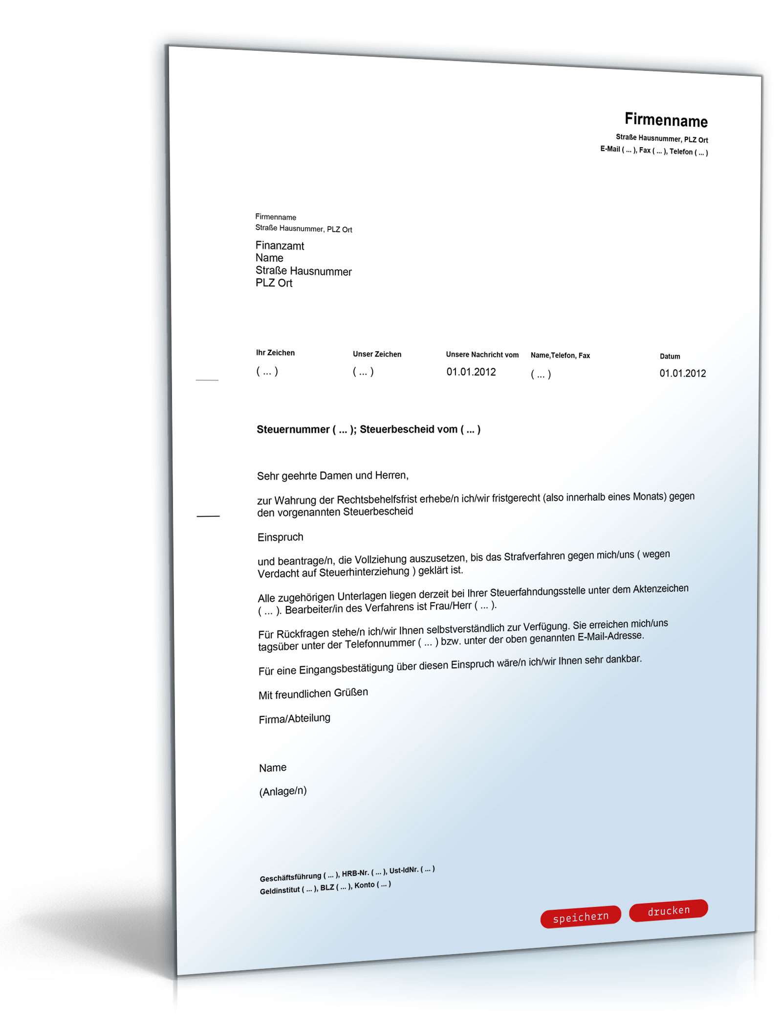 Einspruch gegen Steuerbescheid wegen Steuerstrafverfahren  PDF