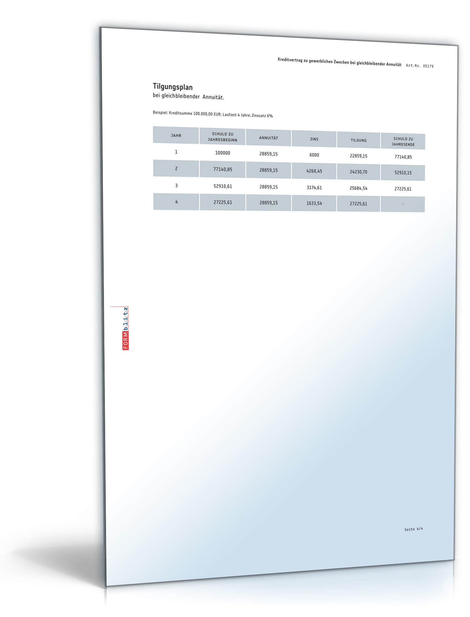 Kreditvertrag gewerblich bei gleichbleibender Annuität PDF. Seite: 4