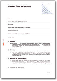 Nachmietervertrag zur Wohnungsübernahme Word