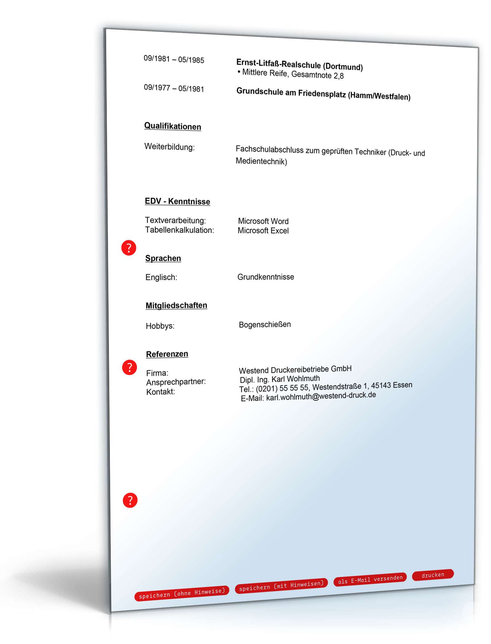 Lebenslauf Drucker PDF. Seite: 3