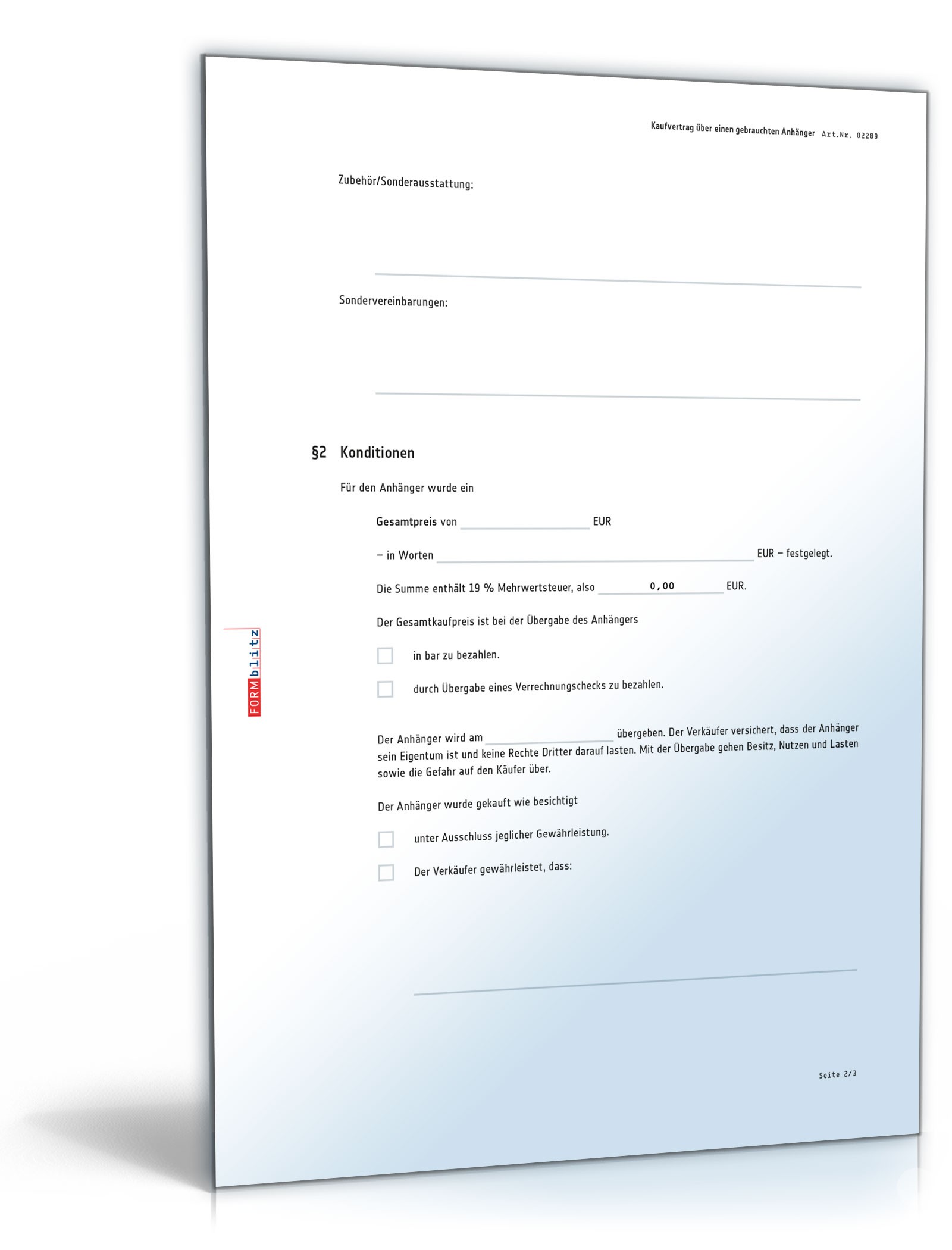 Kaufvertrag Anhänger PDF. Seite: 2