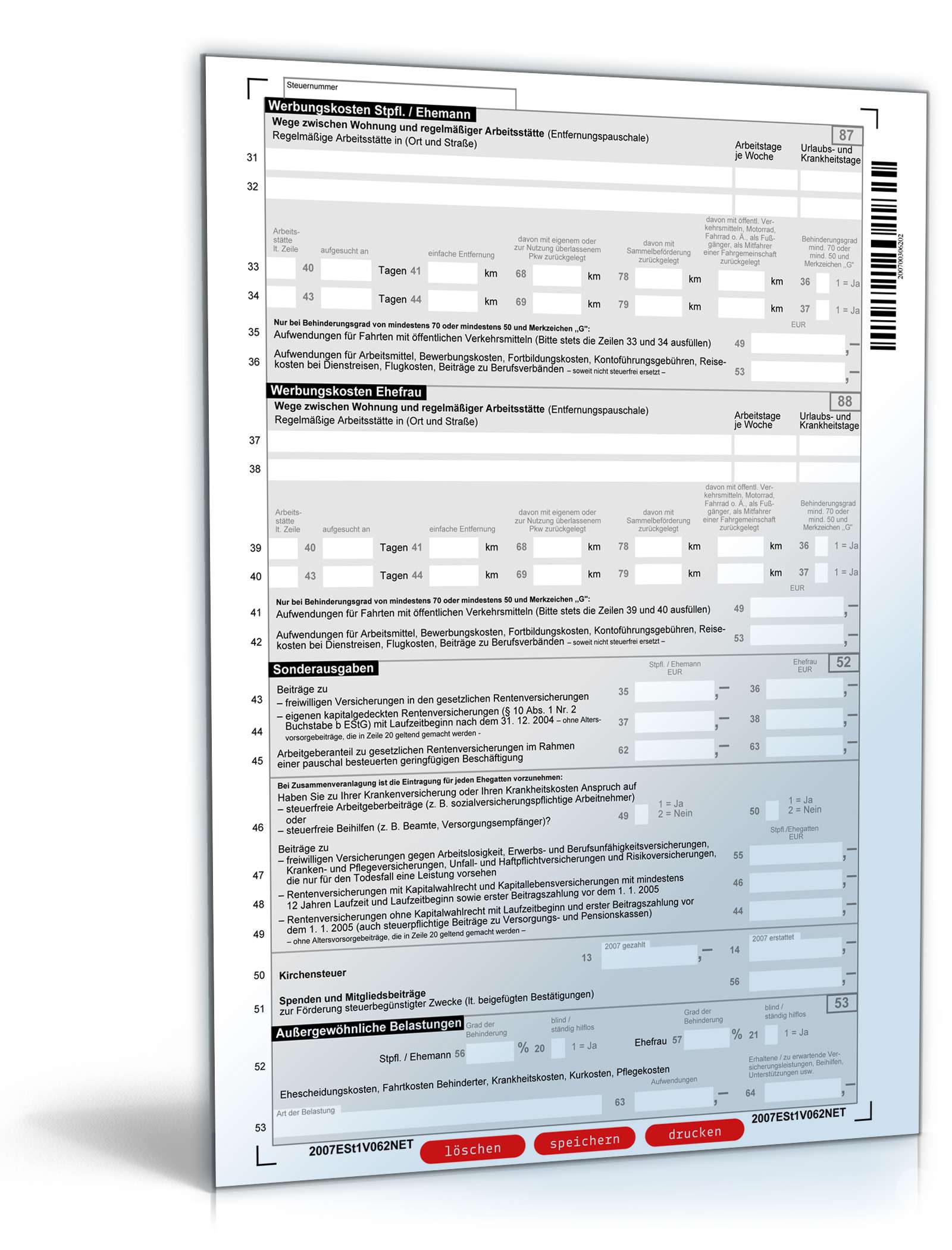 Vereinfachte Einkommensteuererklärung 2007 PDF. Seite: 2