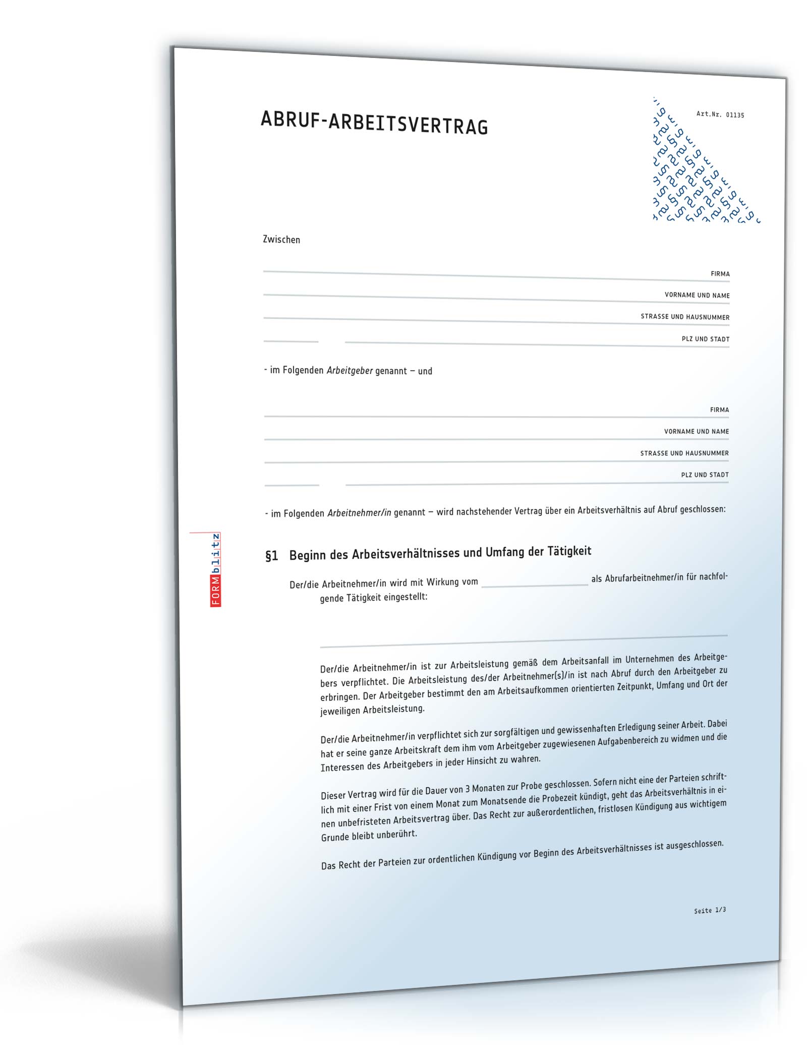 Abruf-Arbeitsvertrag Word