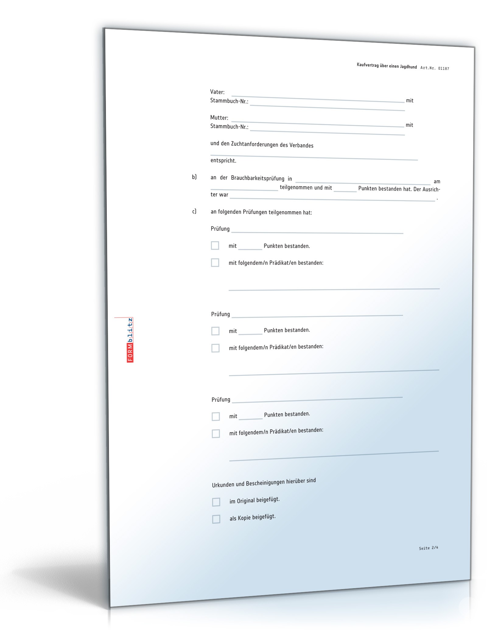 Kaufvertrag Jagdhund PDF. Seite: 2