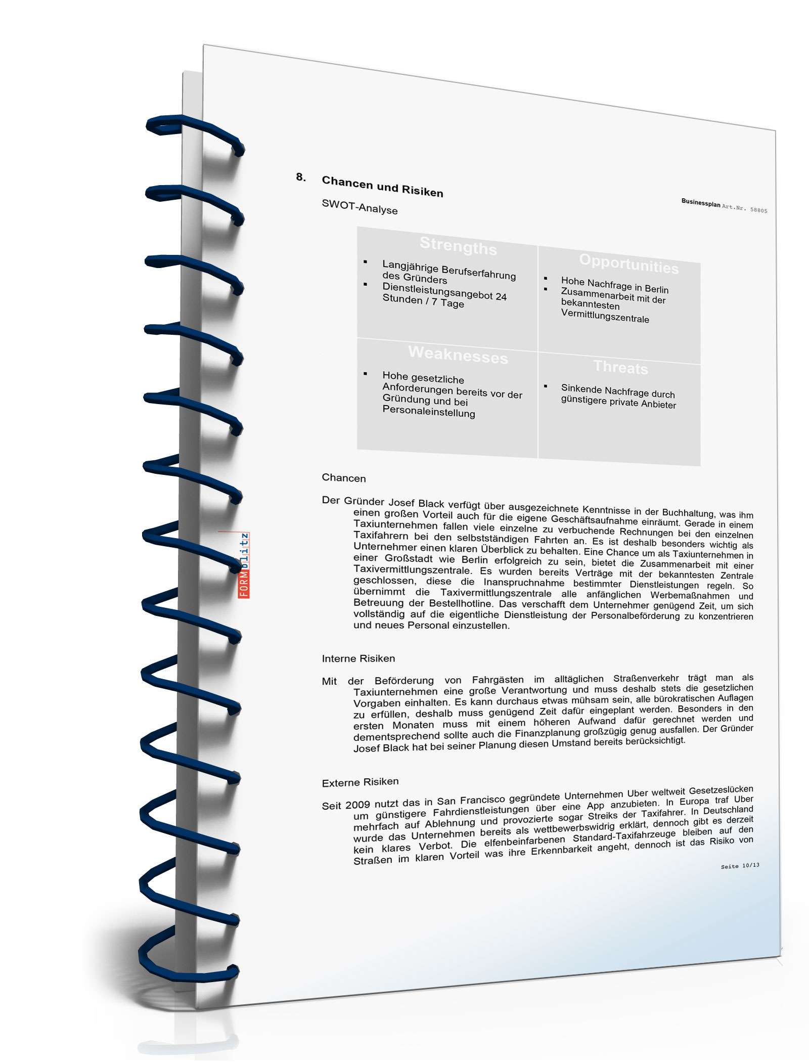 Businessplan Taxi-Unternehmer Excel. Seite: 8