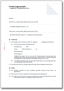 Forderungsverzicht mit Erlass Word