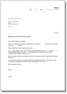 Beschwerde über einen Mitarbeiter wegen falscher Auskunft Word