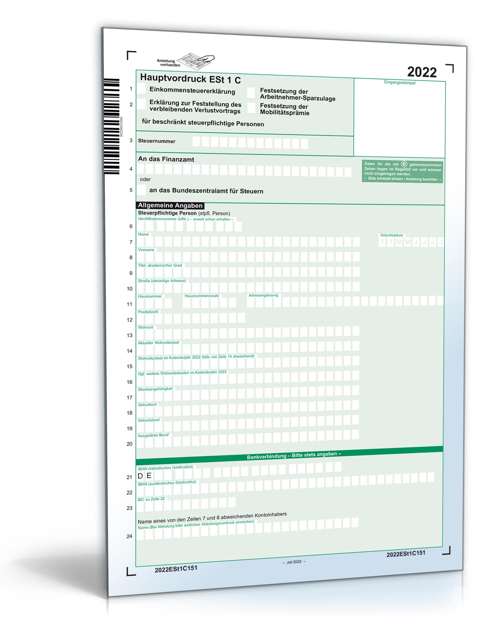 Einkommensteuererklärung beschränkt Steuerpflichtige 2022 PDF