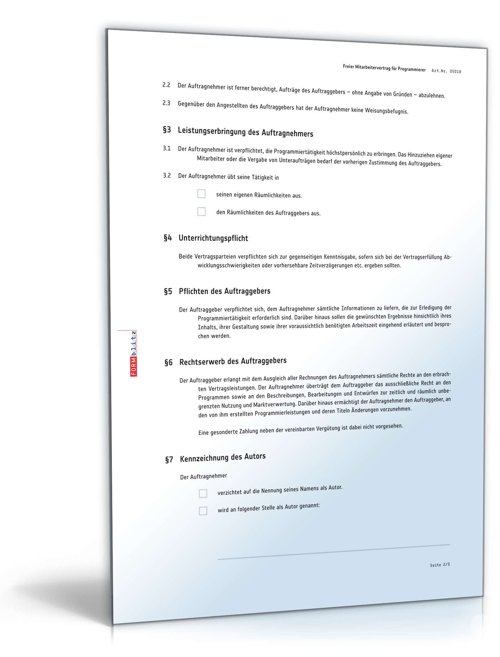 Freier Mitarbeitervertrag Programmierer PDF. Seite: 2
