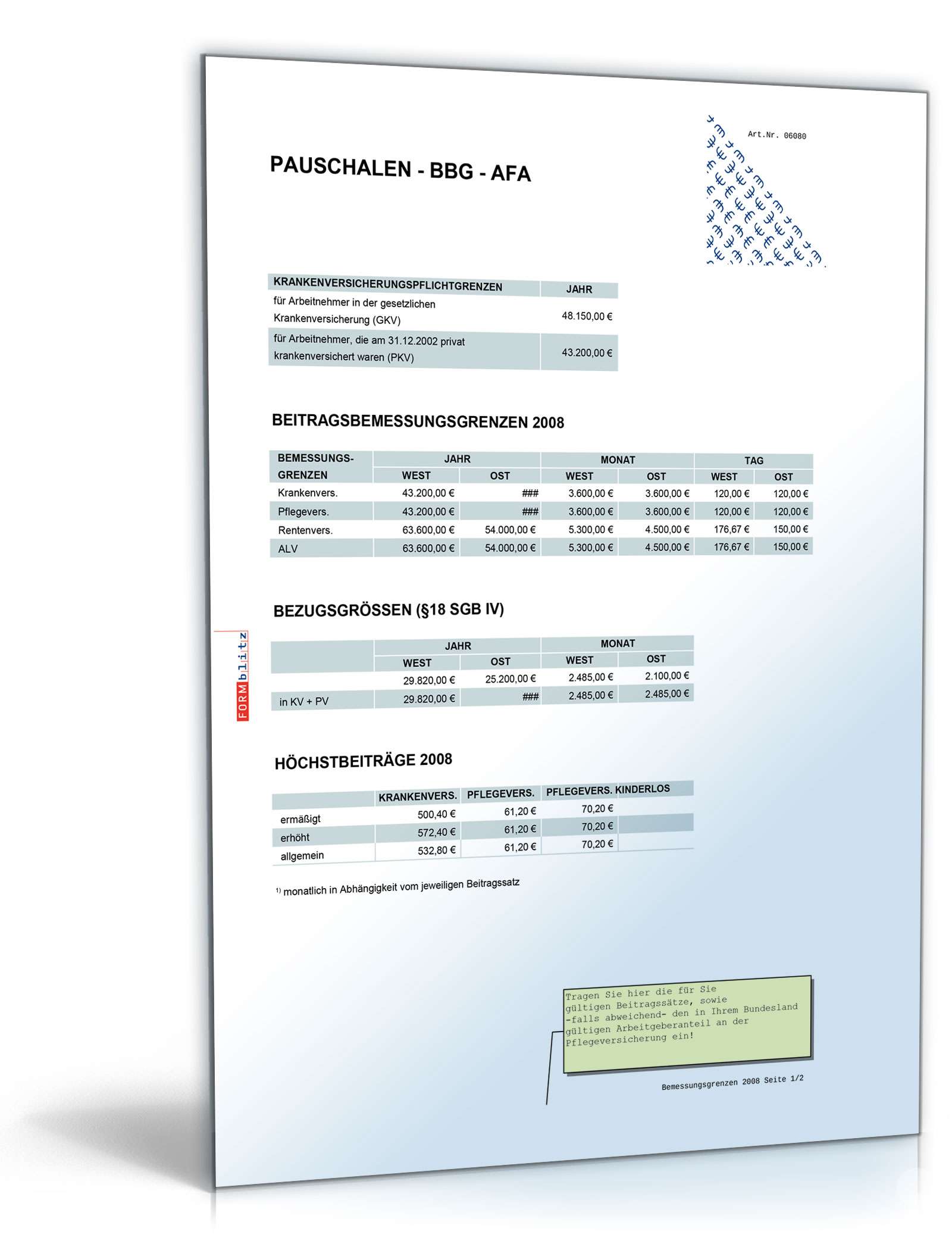 Diverse Pauschalsätze 2007/2008 Excel