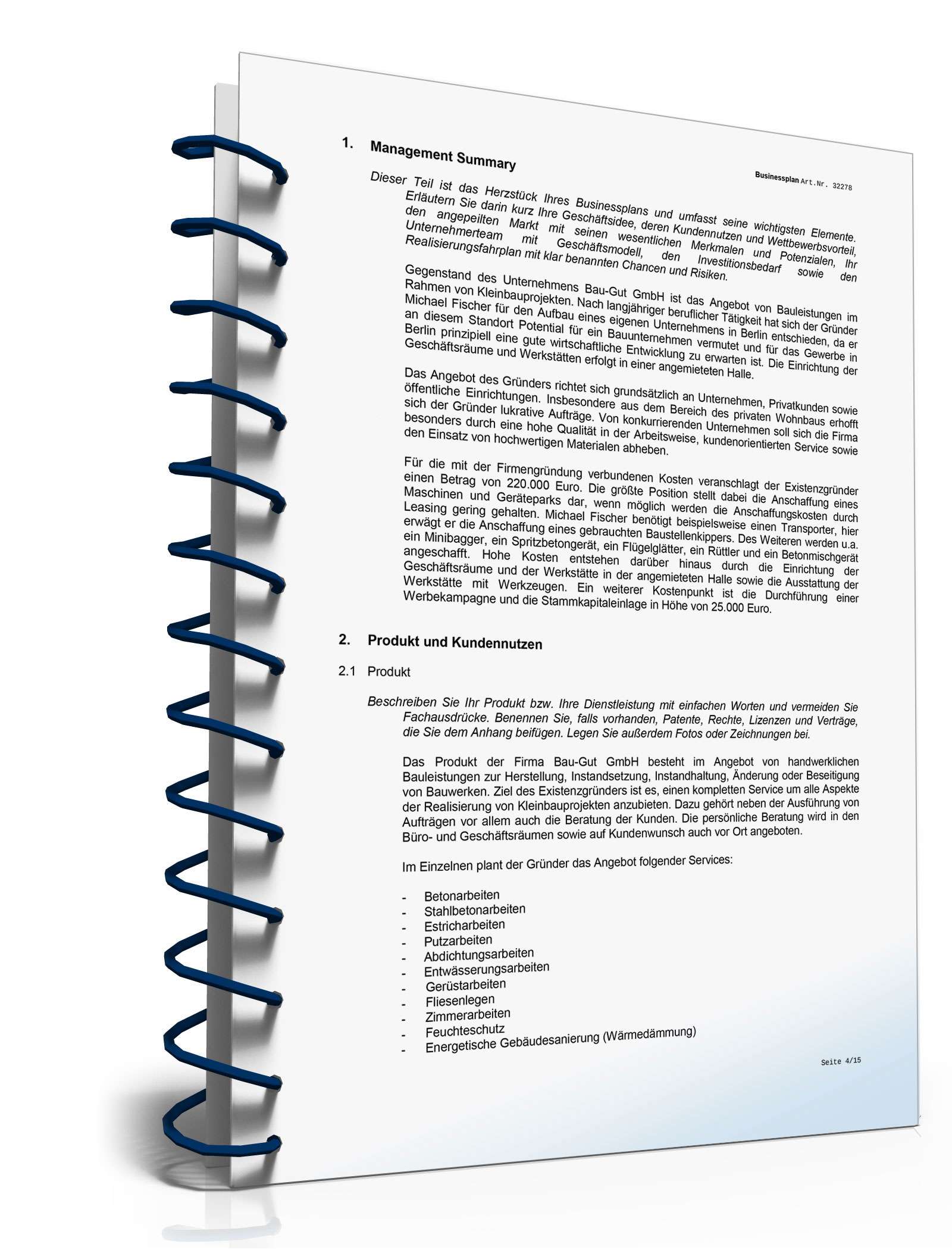 Businessplan Bauunternehmen Excel. Seite: 8