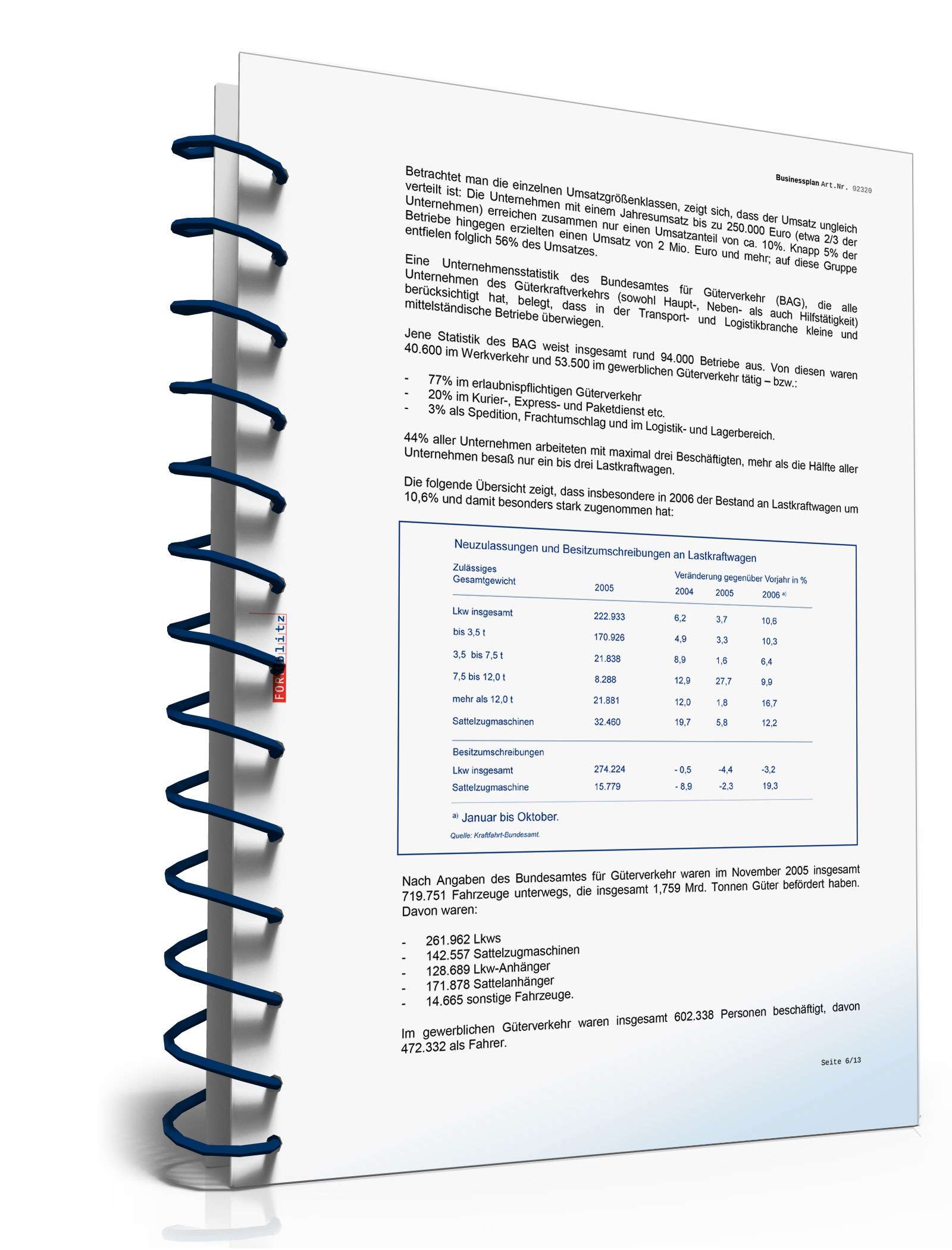 Businessplan Transport-Unternehmen Excel. Seite: 9