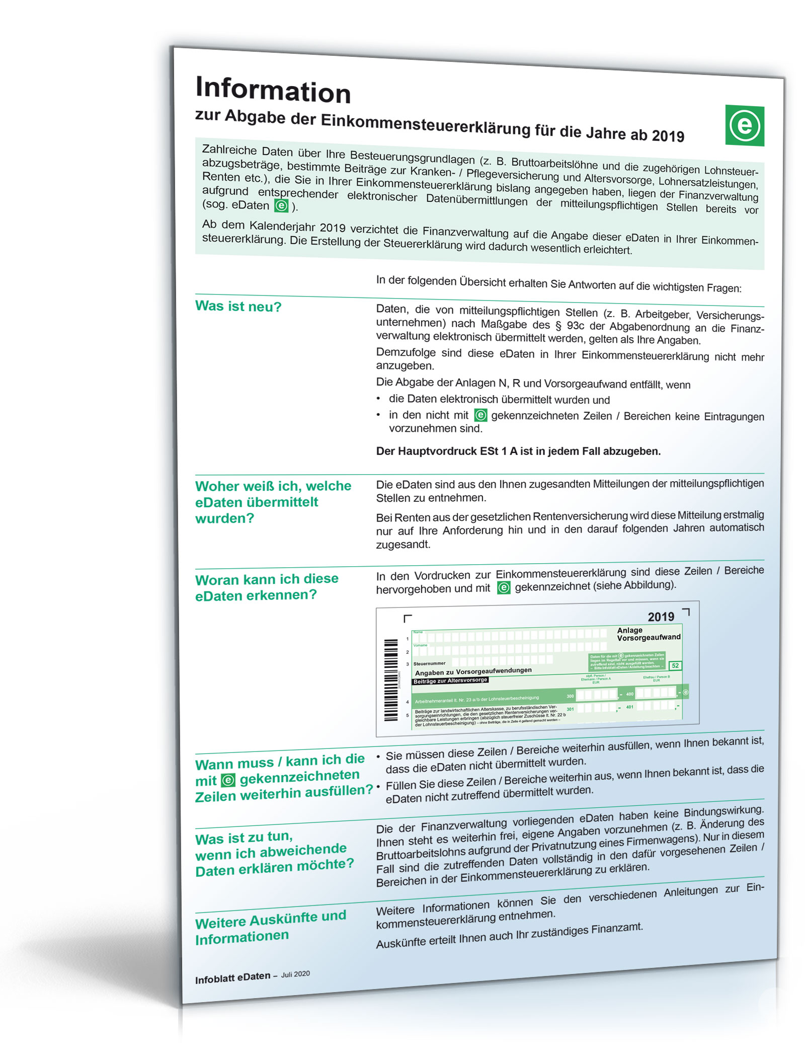 Infoblatt zur Einkommenssteuererklärung ab 2019 PDF