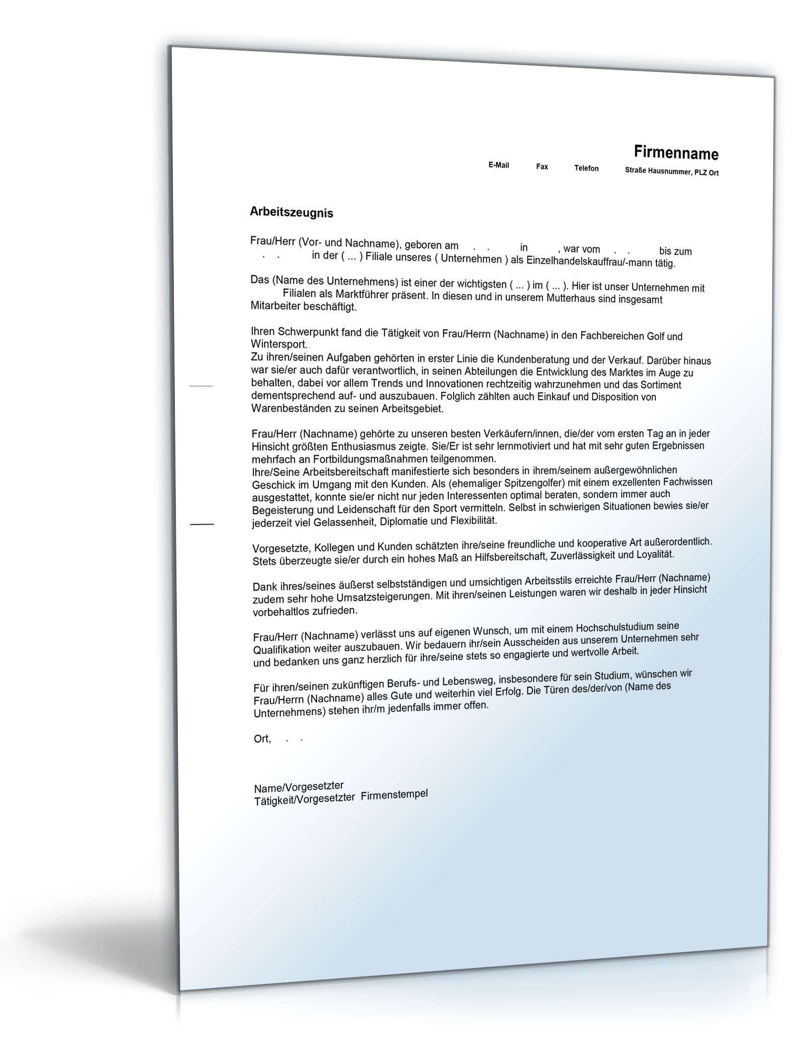 Arbeitszeugnis Einzelhandelskaufleute Excel. Seite: 3