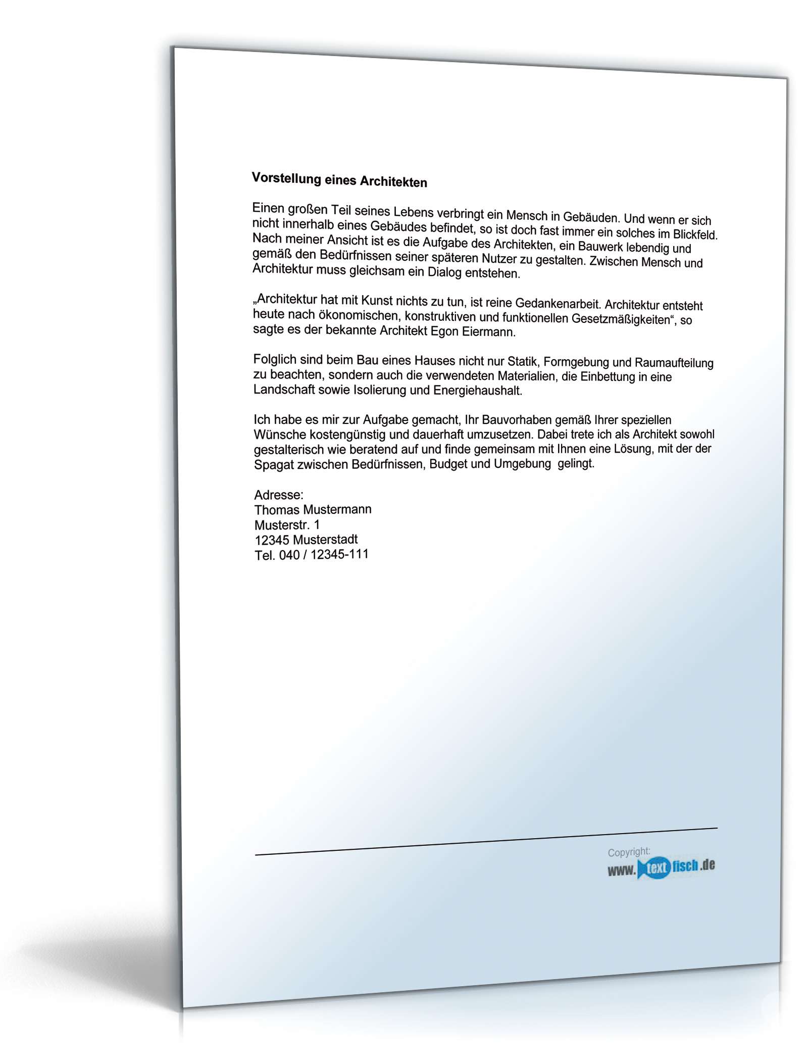 Werbetext für einen Architekten