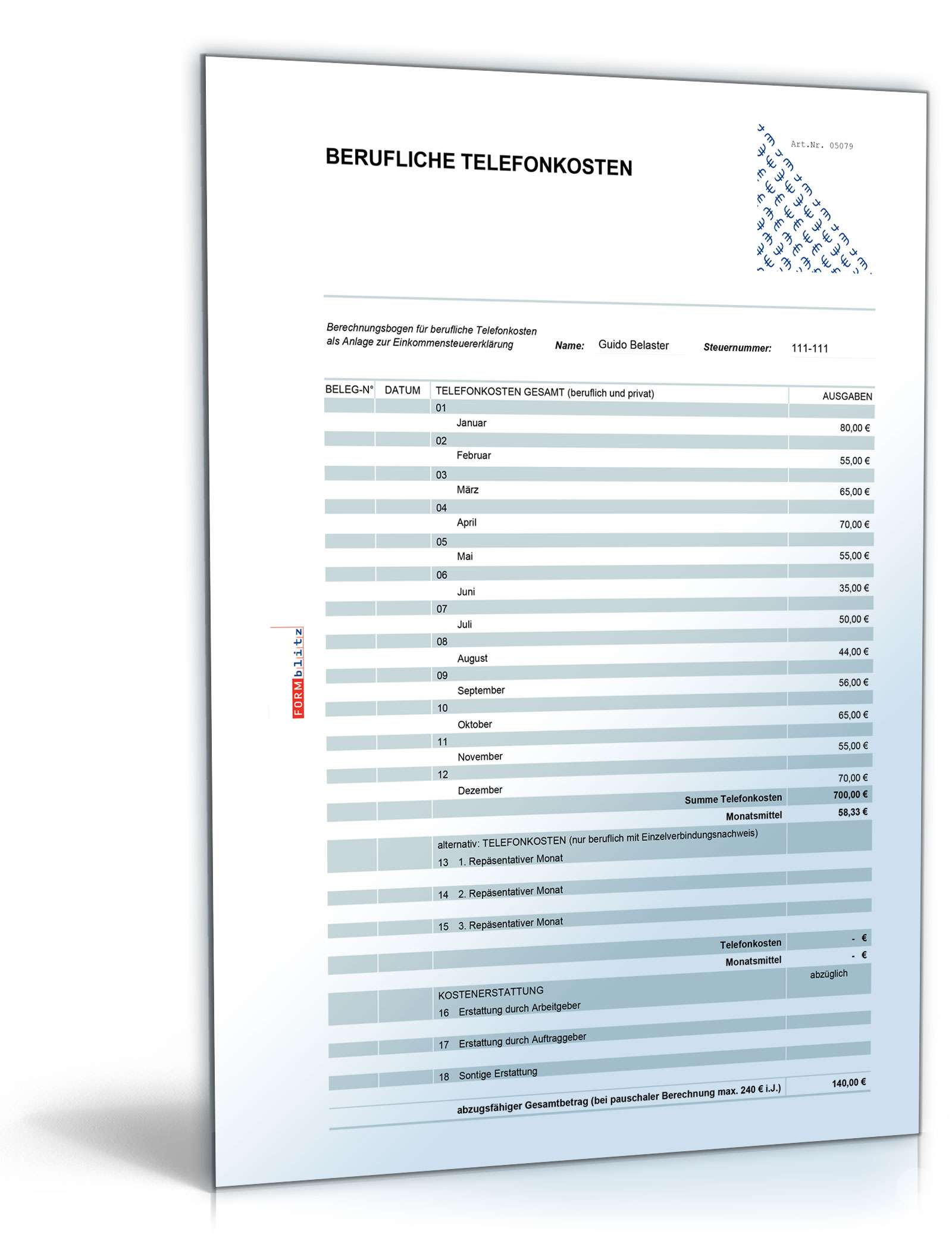 Ermittlung abzugsfähiger Werbungskosten Excel. Seite: 10