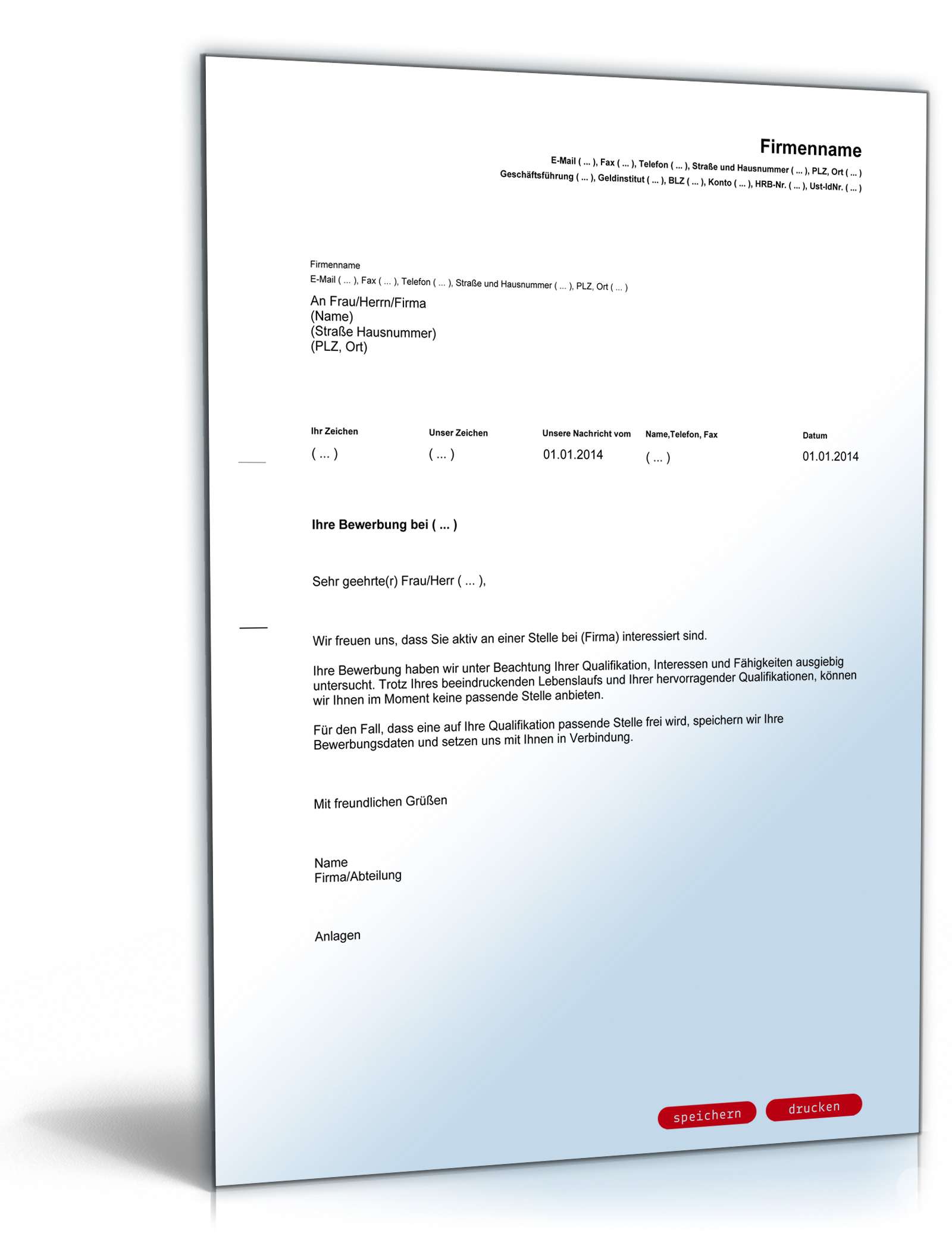 Absage Initiativbewerbung Englisch/Deutsch PDF. Seite: 2