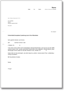 Beschwerde über fehlerhafte Postzustellung Word