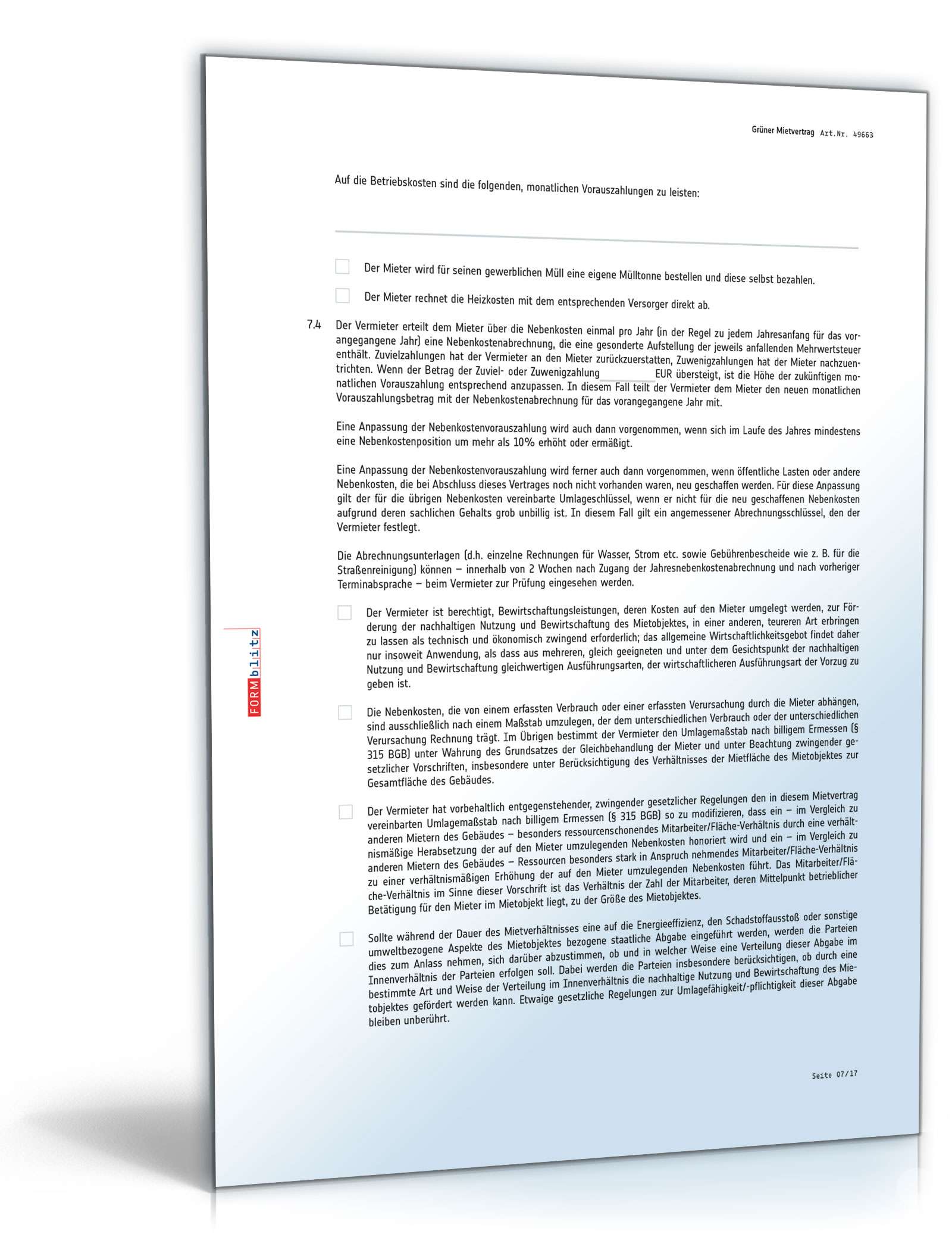 Grüner Mietvertrag für Gewerbe PDF. Seite: 7