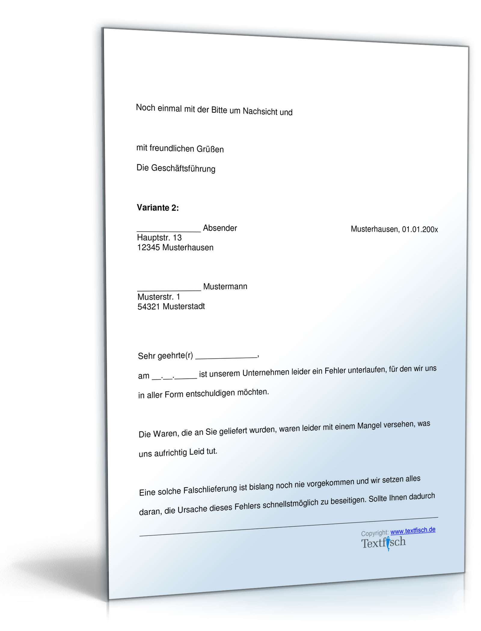 Entschuldigung Mangel Produkt  PDF. Seite: 2